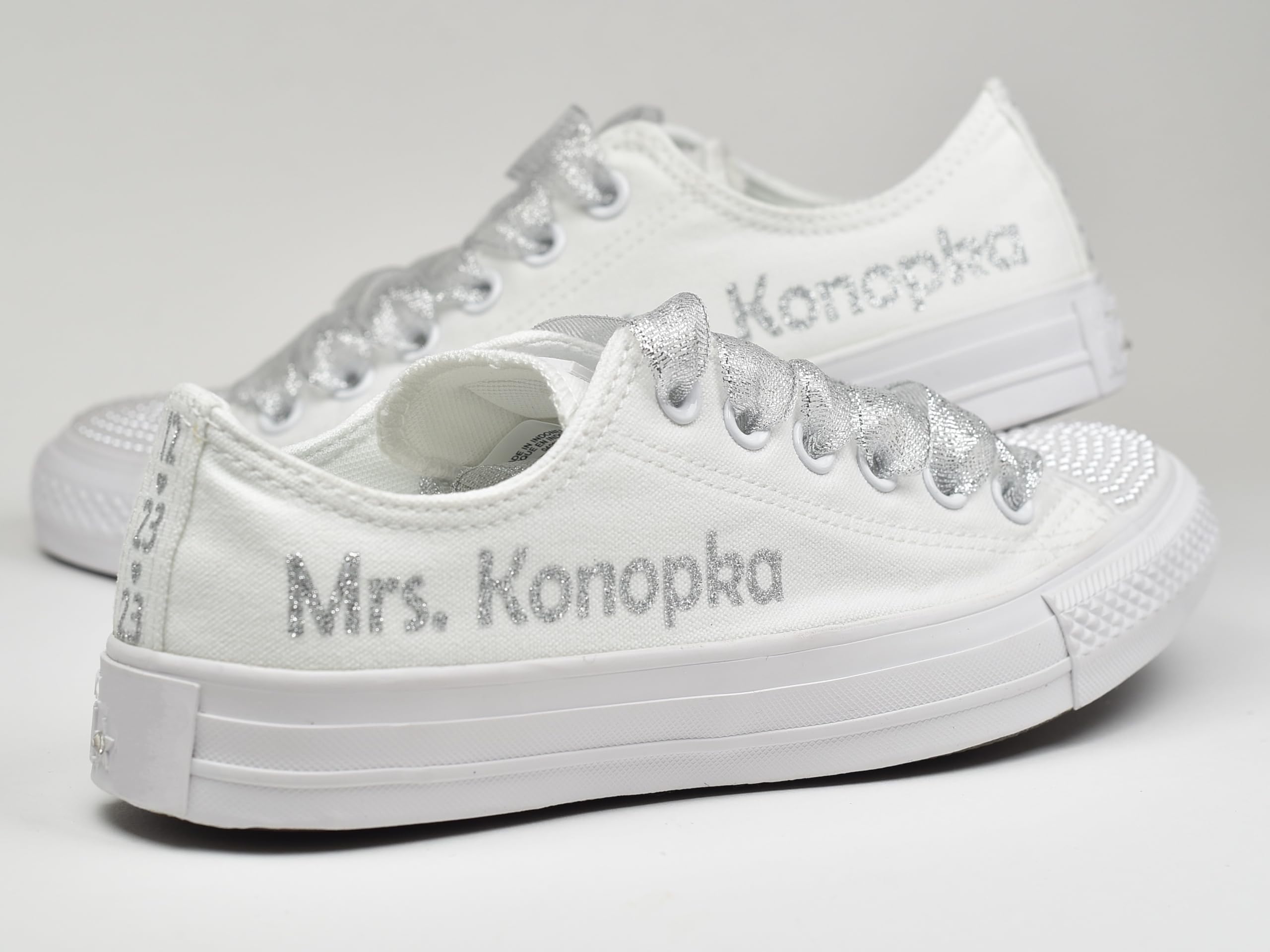 Custom Monogrammed Wedding Sneakers for Brides - Personalized Bridal Trainers & White Wedding Day Footwear - Perfect for Bridal Showers, Bachelorette Parties & Reception Dancing