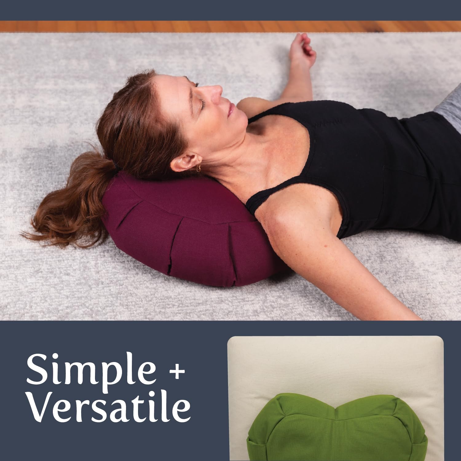 Premium Buckwheat Husk Filled Meditation Cushion - Midnight Blue Crescent Zafu Pillow for Yoga, Zen Sitting & Floor Seating | Made in USA | Perfect for Home Meditation & Yoga Studio