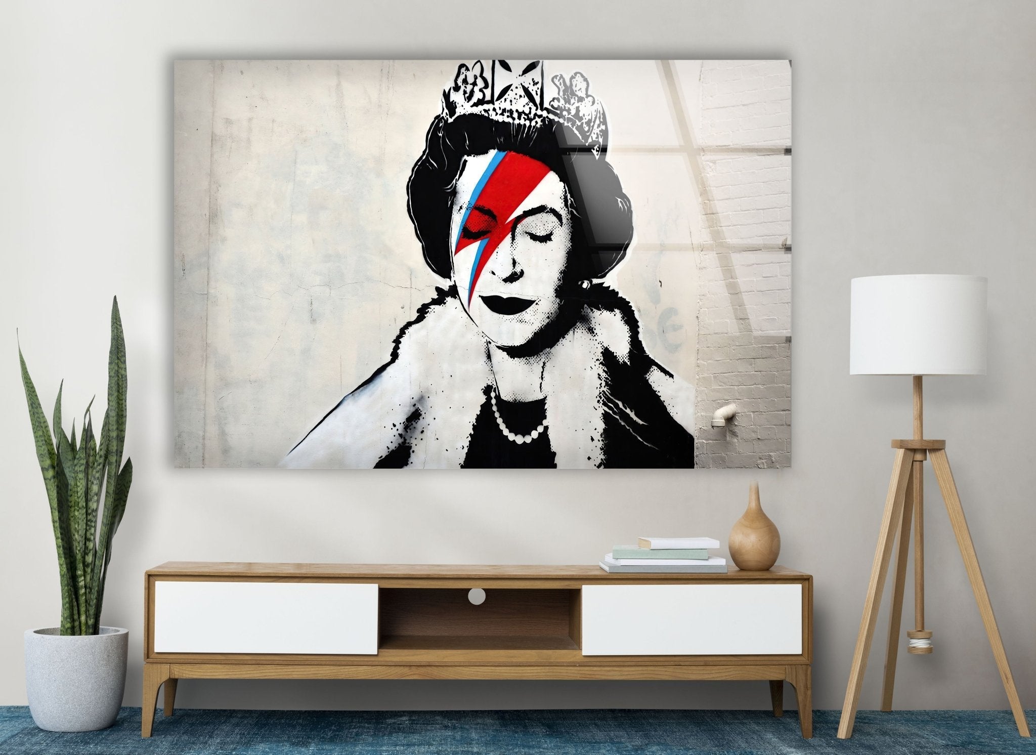 Banksy Queen Elizabeth Glass Wall Art - Modern Home Decor for Living Room, Office & Gifts | Unique Street Art-Inspired Glass Print