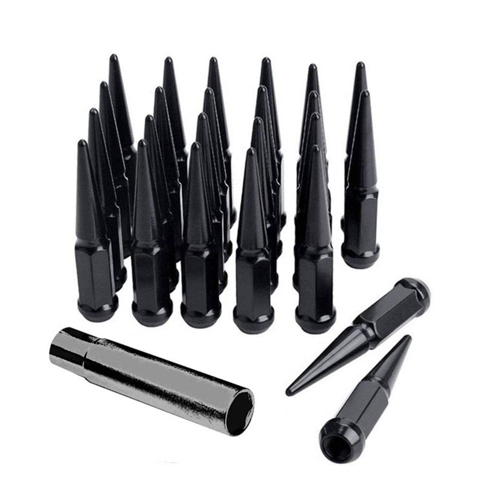 24pcs M14x1.5 Black Solid Steel Acorn Wheel Lug Nuts with Socket - Heavy Duty Spike Lug Nuts for Trucks, Jeeps & Off-Road Vehicles - Perfect for Wheel Security & Customization
