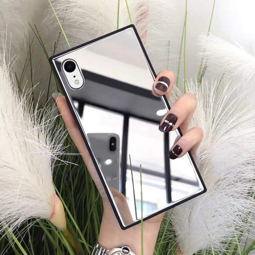 LUVI for iPhone XR Case - Luxury Glossy Mirror Back Cover with Silicone TPU Bumper, Slim Protective Phone Case for Women & Girls (Silver) | Perfect for Makeup Touch-ups, Selfies & Everyday Glam