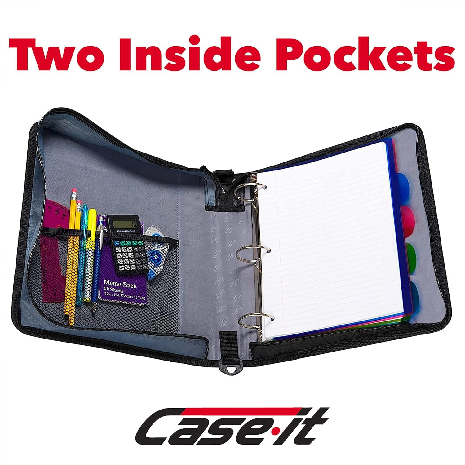 Case-It The Classic Zipper Binder - 2 Inch O-Rings, Multiple Pockets, 350 Sheet Capacity with Shoulder Strap - Fire Engine Red D-251 (6 Pack) - Perfect for School, Office & Organization