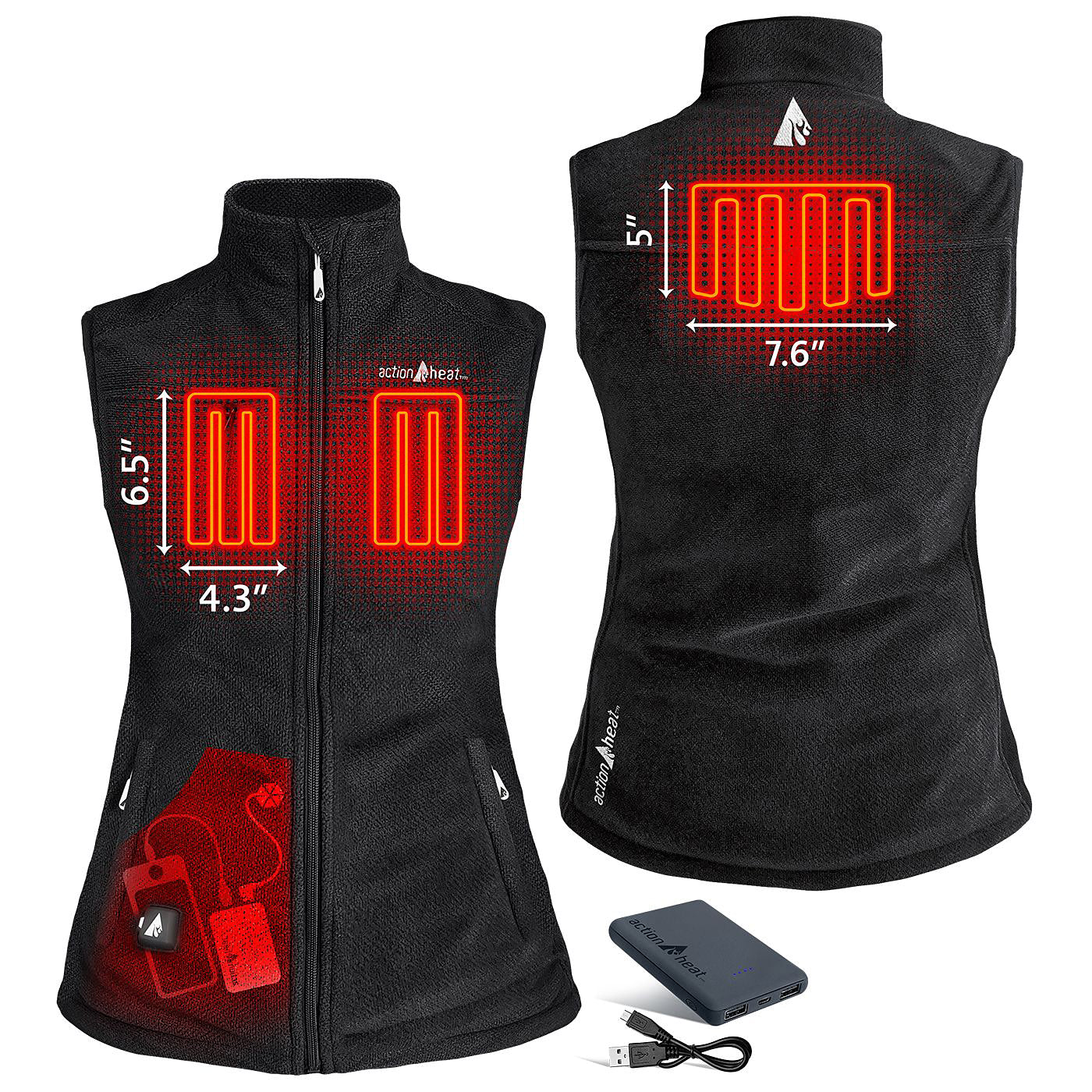 ActionHeat 5V Performance Fleece Battery Heated Vest for Women - Black XXL | Winter Outdoor Activities, Hiking, Skiing & Cold Weather Wear