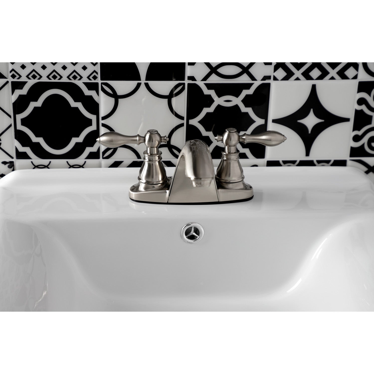 American Classic KB7648ACL 4-Inch Centerset Bathroom Faucet - Brushed Nickel Finish, Double Handle Deck Mount with Pop-Up Drain - Perfect for Bathroom Sink Renovation & Modern Home Upgrade