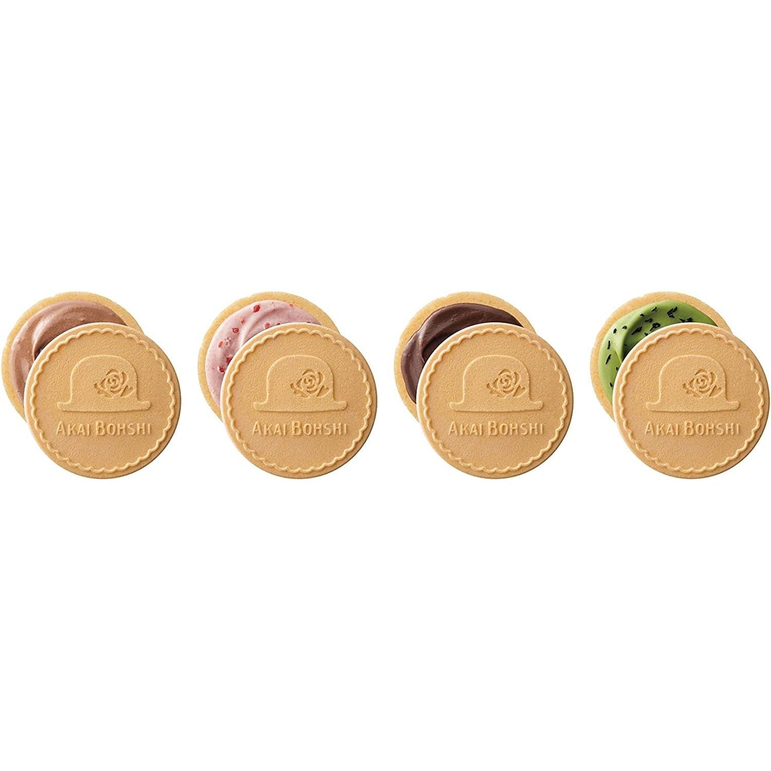 Akai Bohshi Whipped Chocolate Sandwich Biscuits 4 Flavors Variety Pack - 32 Piece Japanese Snack Box for Parties, Gifts & Tea Time