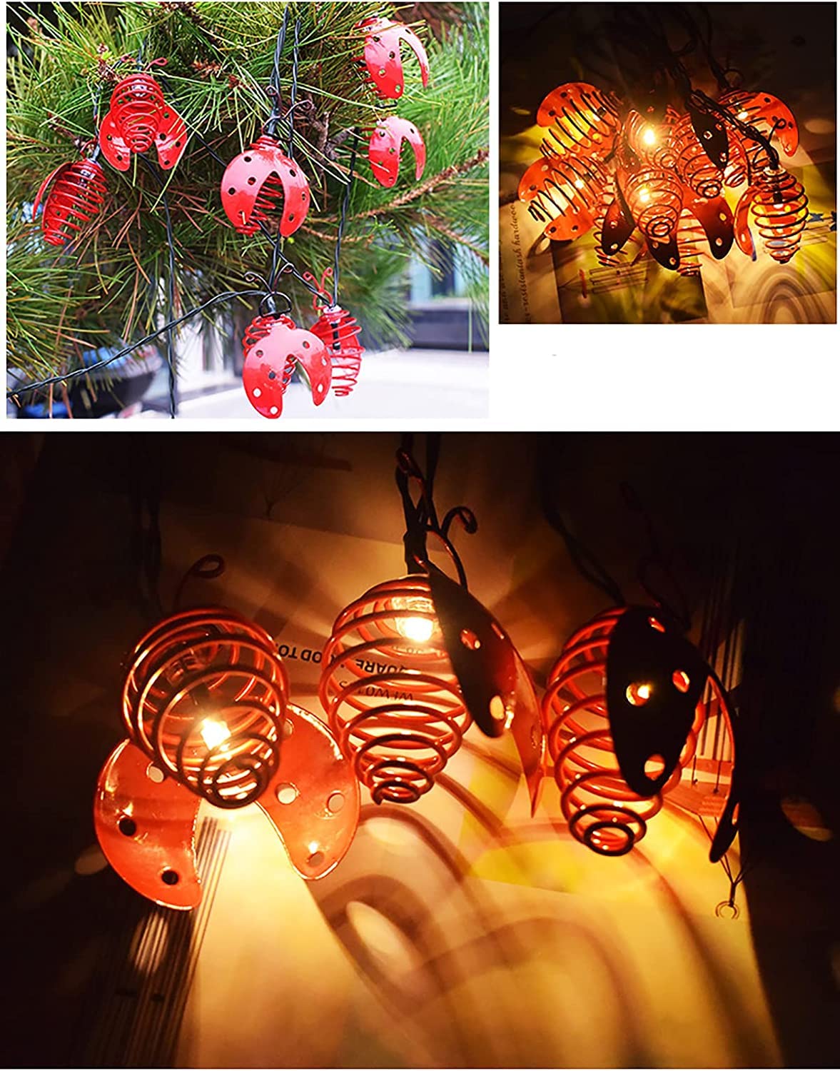 Solar Powered Ladybug String Lights - 13ft 10LED Outdoor Garden Decor with Metal Ladybugs | Warm White Fairy Lights for Lawn, Yard, Wedding & Christmas Party | Perfect for Patio, Pathway & Backyard Decoration