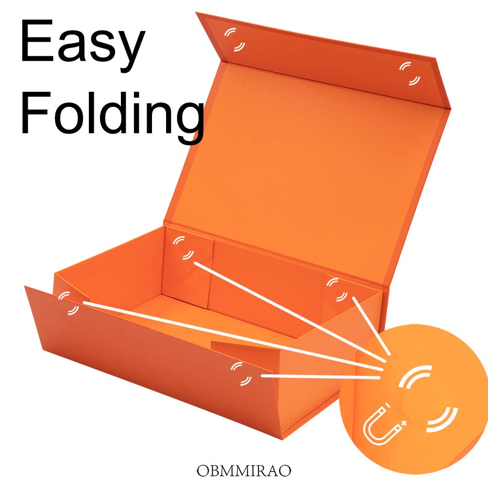 5PCS 13x9x4 Inch Orange Magnetic Gift Boxes with Lid - Foldable Hard Large Storage Box for Groomsman & Bridesmaid Proposals, Clothes, Jewelry | Reusable Wedding, Birthday, Anniversary Gift Packaging