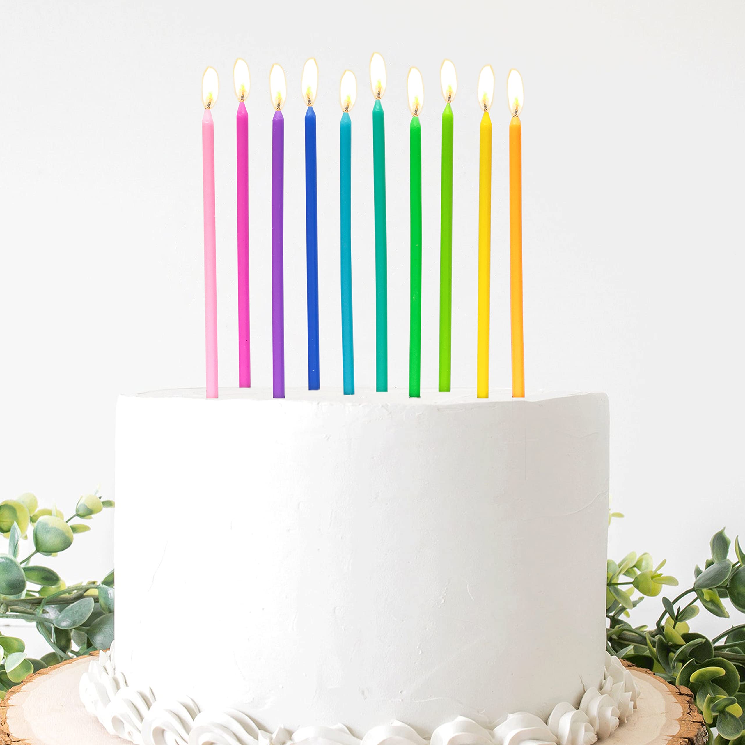 40-Count Rainbow Birthday Candles - Tall Thin Cake Candles Set for Cupcake & Cake Decorations - Perfect for Birthday Parties, Baby Showers & Celebrations