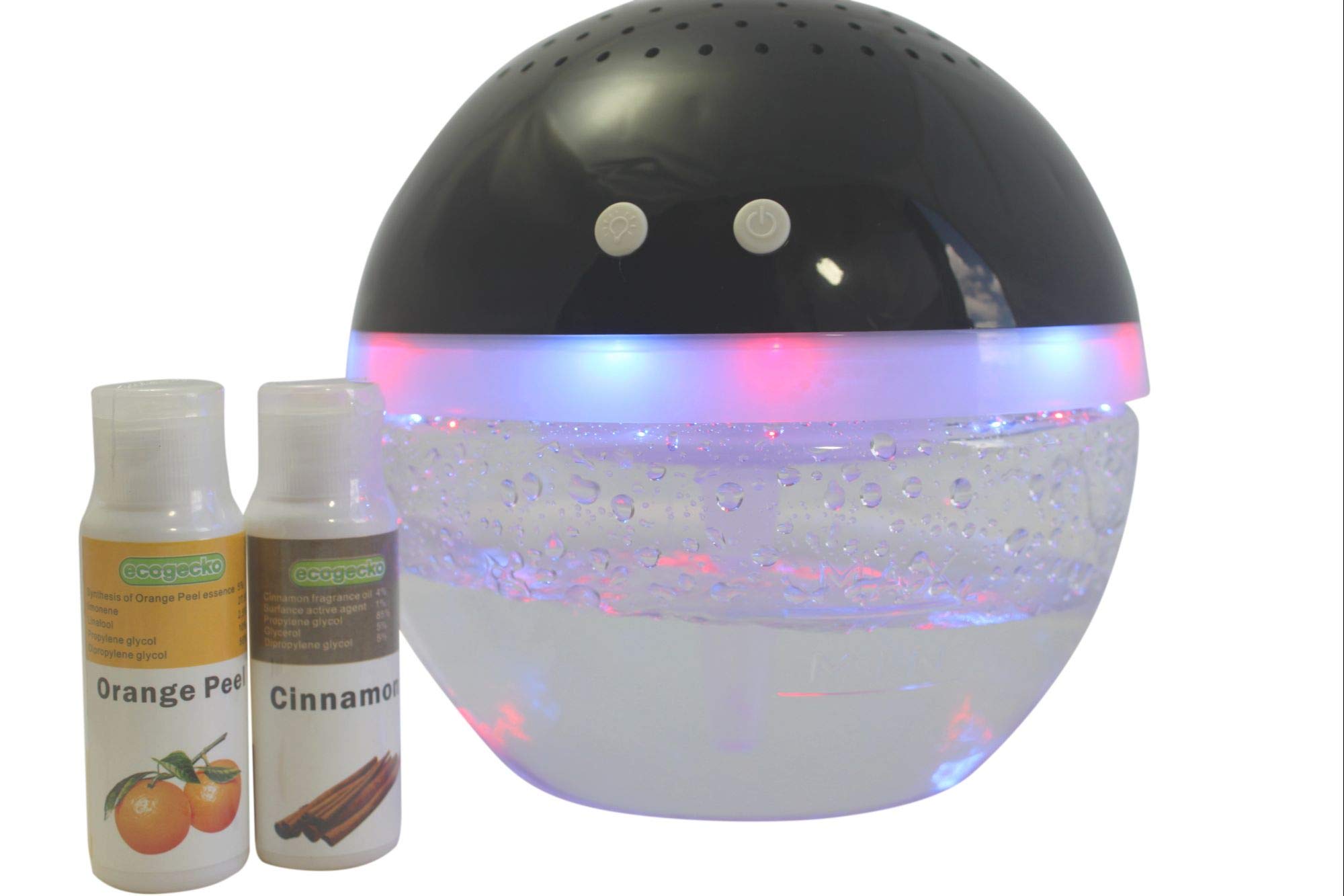 Magic Ball Essential Oil Diffuser - LED Light Up Air Freshener & Aromatherapy Diffuser with 2x 30ml Orange Peel & Cinnamon Oils - Black | Perfect for Bedroom, Office, Yoga Studio & Spa Relaxation