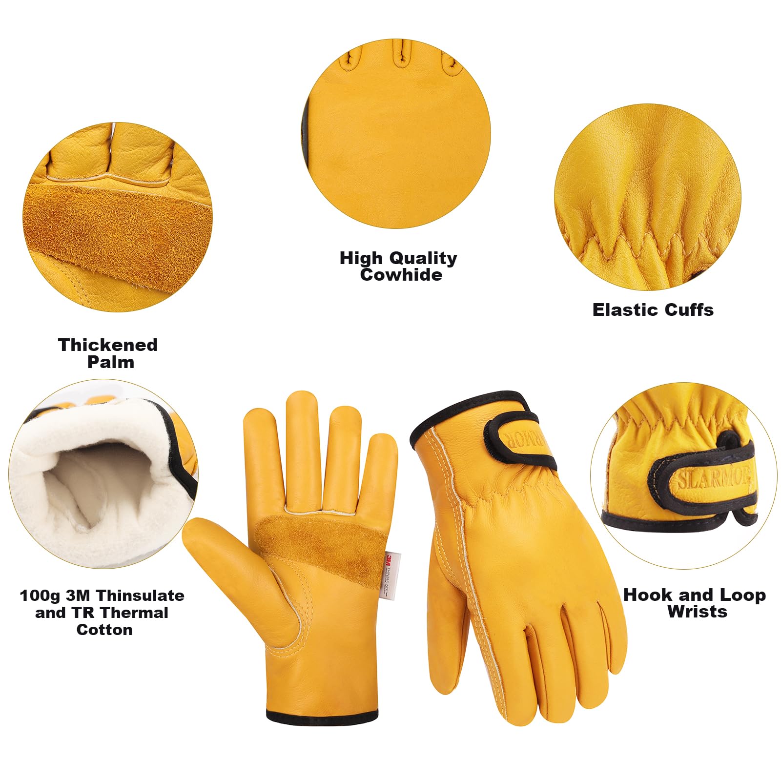 Men's Winter Leather Work Gloves with Thinsulate Lining - Thermal Insulated Cold Weather Gloves for Construction, Outdoor Work & Snow Shoveling - 100g Insulation, Leather Palm, Size XL