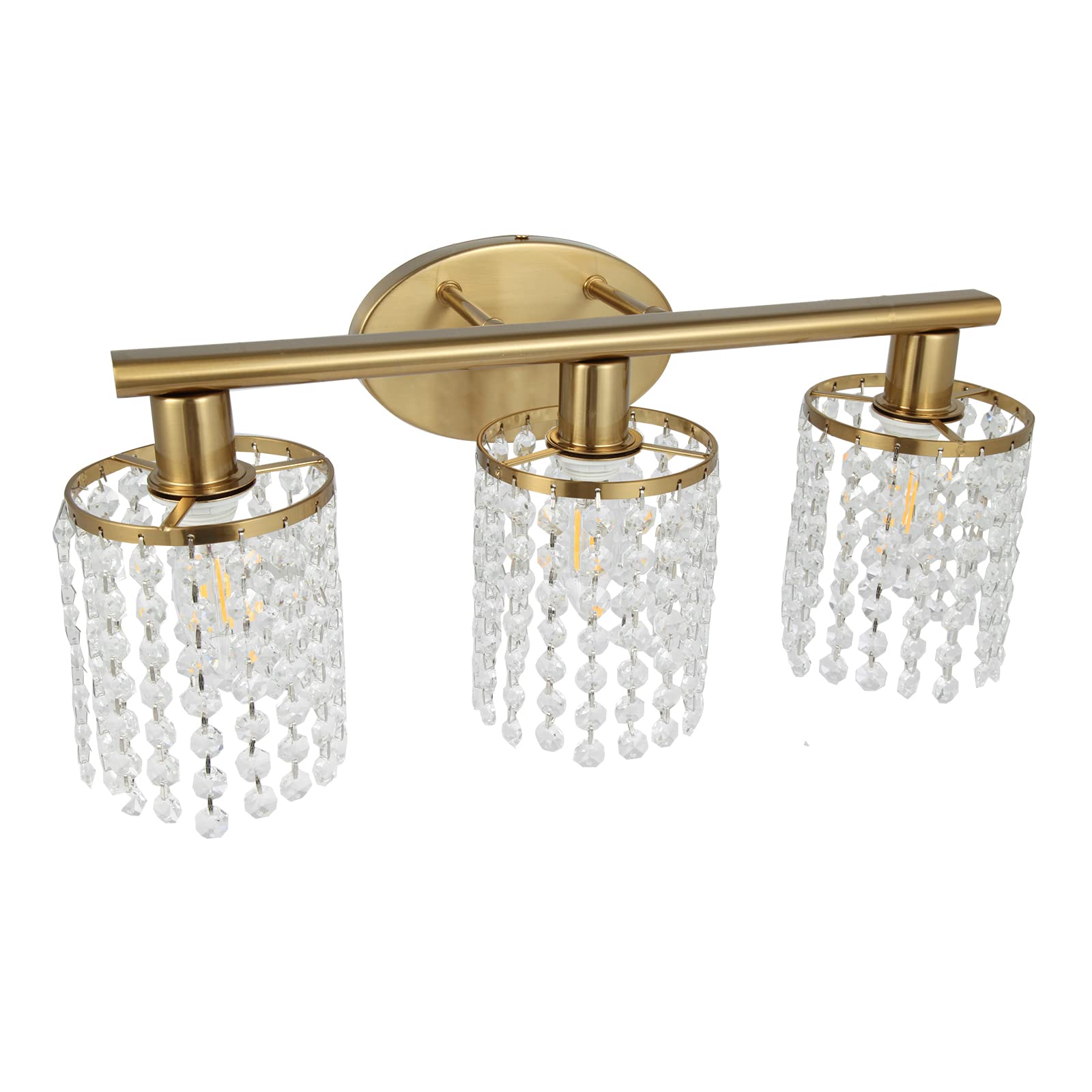 Ybckeg 3-Light Modern Crystal Bathroom Vanity Light Fixture - Golden Brown Wall Lamp for Bathroom Mirror (Bulbs Not Included) - Perfect for Bathroom, Powder Room & Dressing Room Lighting