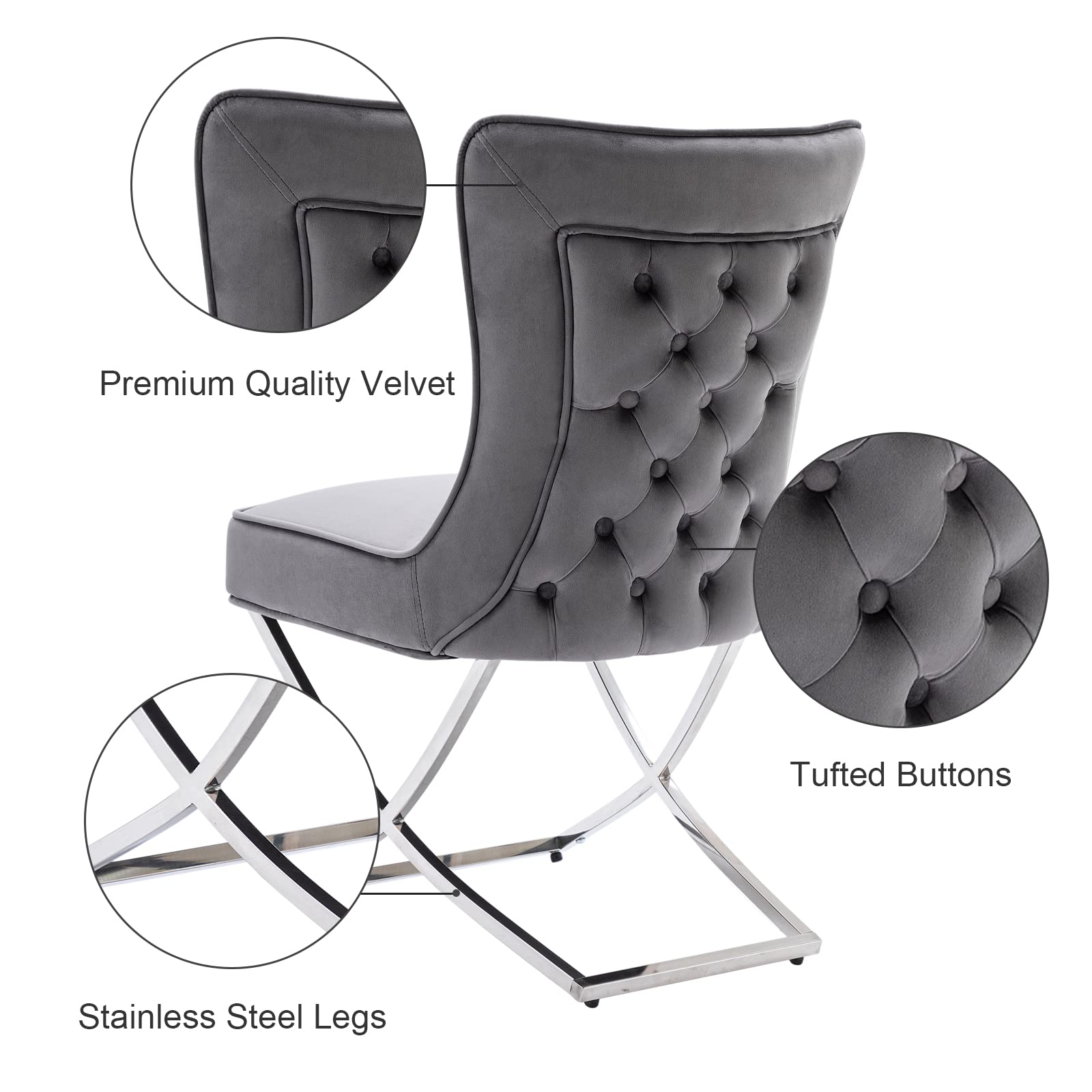 Upgraded Modern Luxury Dining Chairs Set of 2 - Premium Velvet Upholstered Accent Chairs with Stainless Steel Legs for Dining Room & Living Room - Dark Grey Home Decor - Perfect for Elegant Dinners & Cozy Lounging