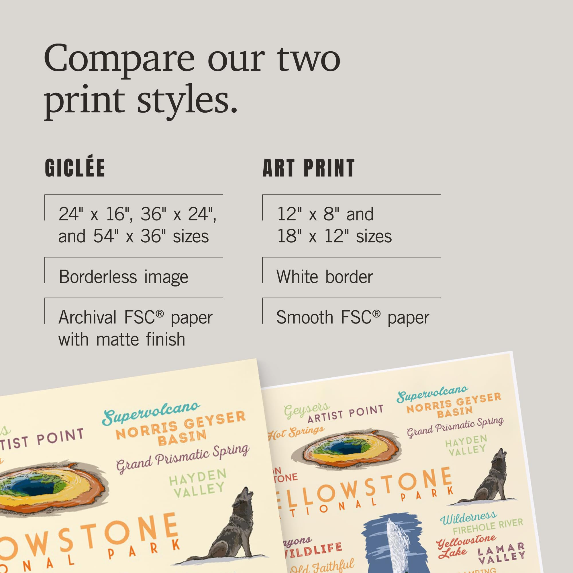 Lantern Press 16x24 Inch Giclee Art Print - Yellowstone National Park Landscape with Typography & Iconic Symbols | Perfect for Home Decor, Office Wall Art & National Park Enthusiasts