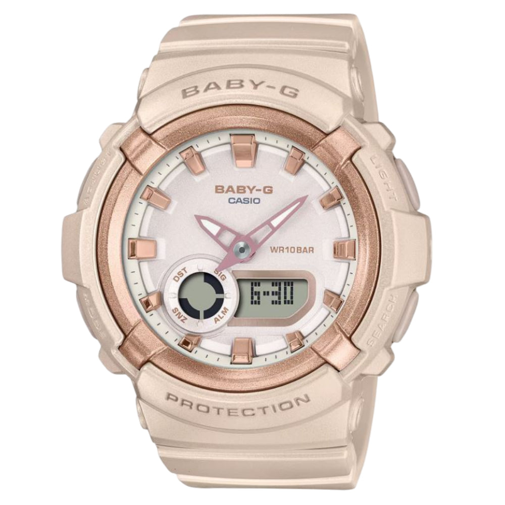 Casio Baby-G BGA-280BA-4ADR Women's Sports Watch - Beige & Pink Resin Band, Shock Resistant, 200M Waterproof - Perfect for Swimming, Running & Outdoor Activities