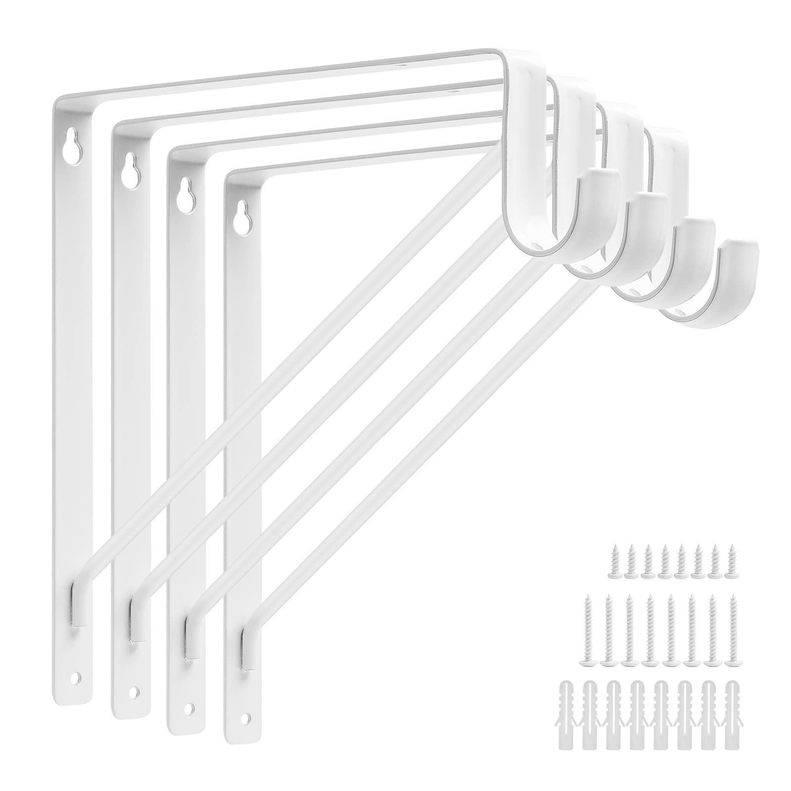 4PCS Heavy Duty Wall Closet Rod Brackets 11x11 Inch - 1-3/8 Inch Diameter Shelf & Closet Rod Support Bracket - White Wall Mounted Closet Pole Holder with Hardware - Perfect for Bedroom, Walk-in Closet, Laundry Room Organization & Home Decor