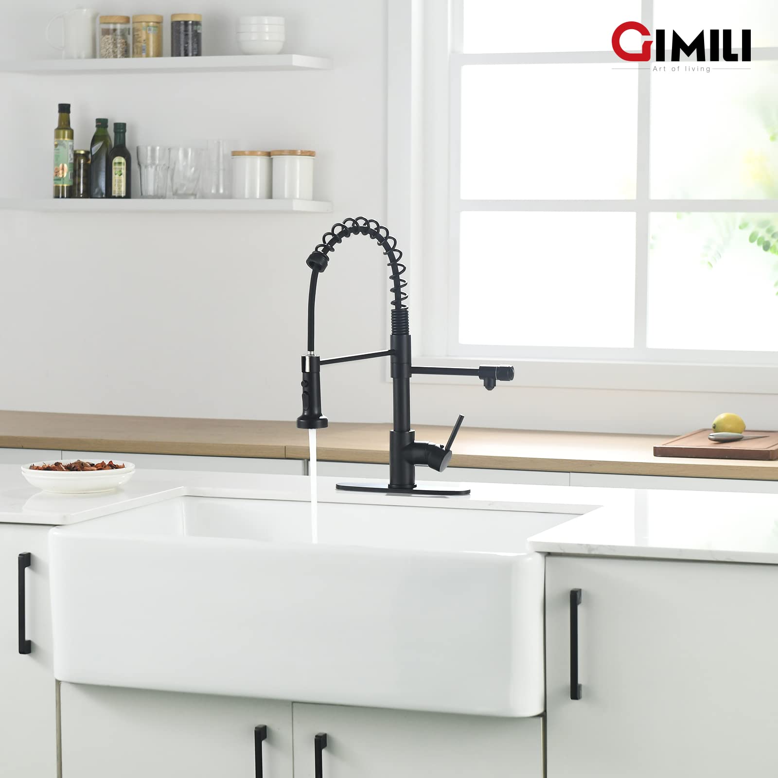 GIMILI 3-in-1 Commercial Style Pull-Down Single Handle Kitchen Faucet with Water Filtration System - Matte Black (Filter Not Included) | Perfect for Modern Homes, Restaurants & Water Purification Stations
