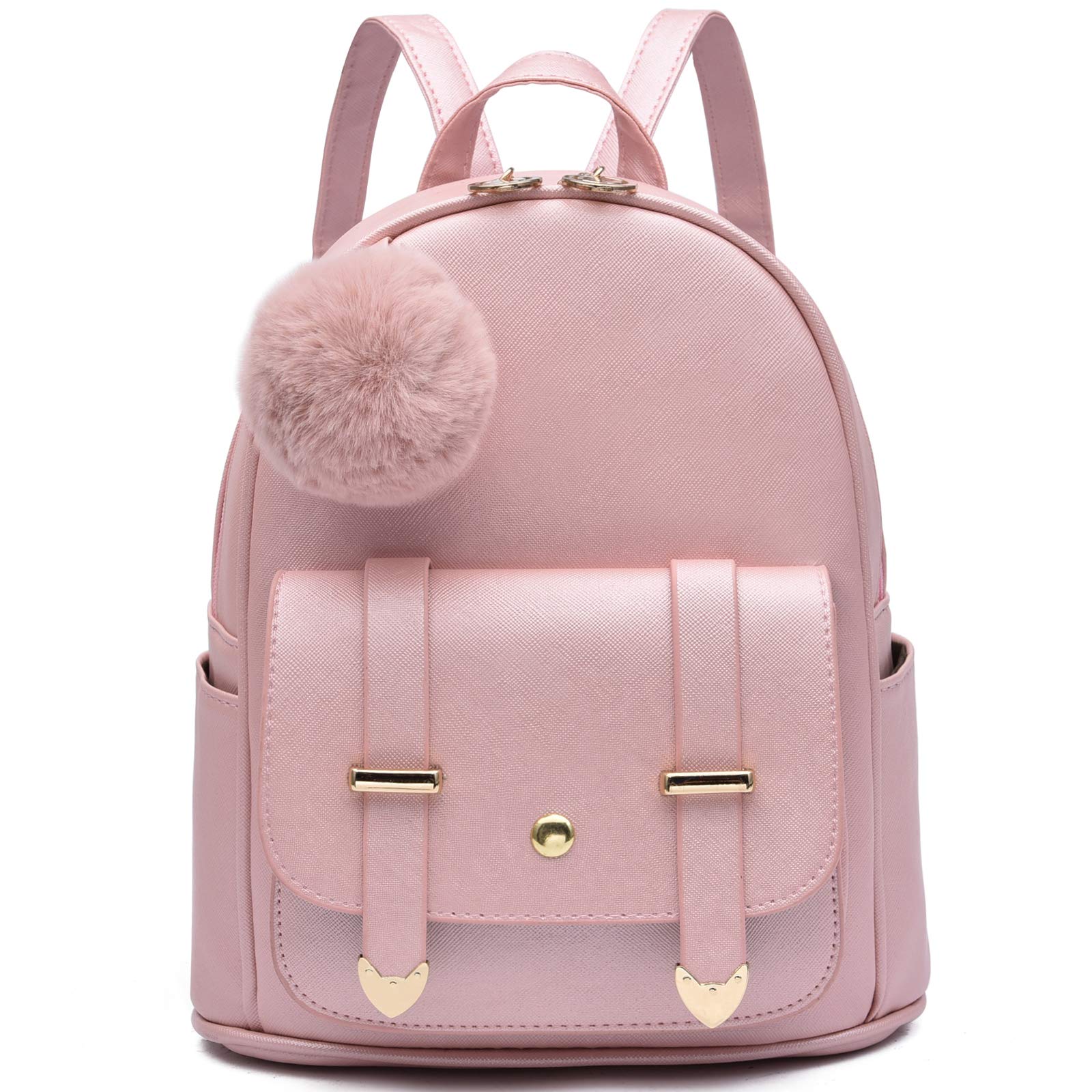 IHAYNER Girls Fashion Backpack - Mini PU Leather Backpack Purse for Women & Teen Girls, Cute Pompom Shoulder Bag for School, Travel & Daily Use