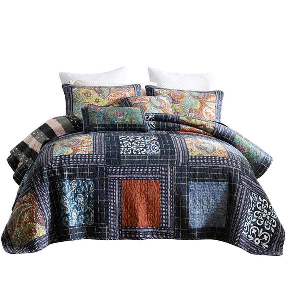 Handmade Patchwork Quilt King Queen Size - 100% Cotton Super Soft All Season Bedspread, Coverlet & 2 Pillowcases (230x250cm + 50x70cm) | Cozy Home Decor for Bedroom, Living Room & Guest House