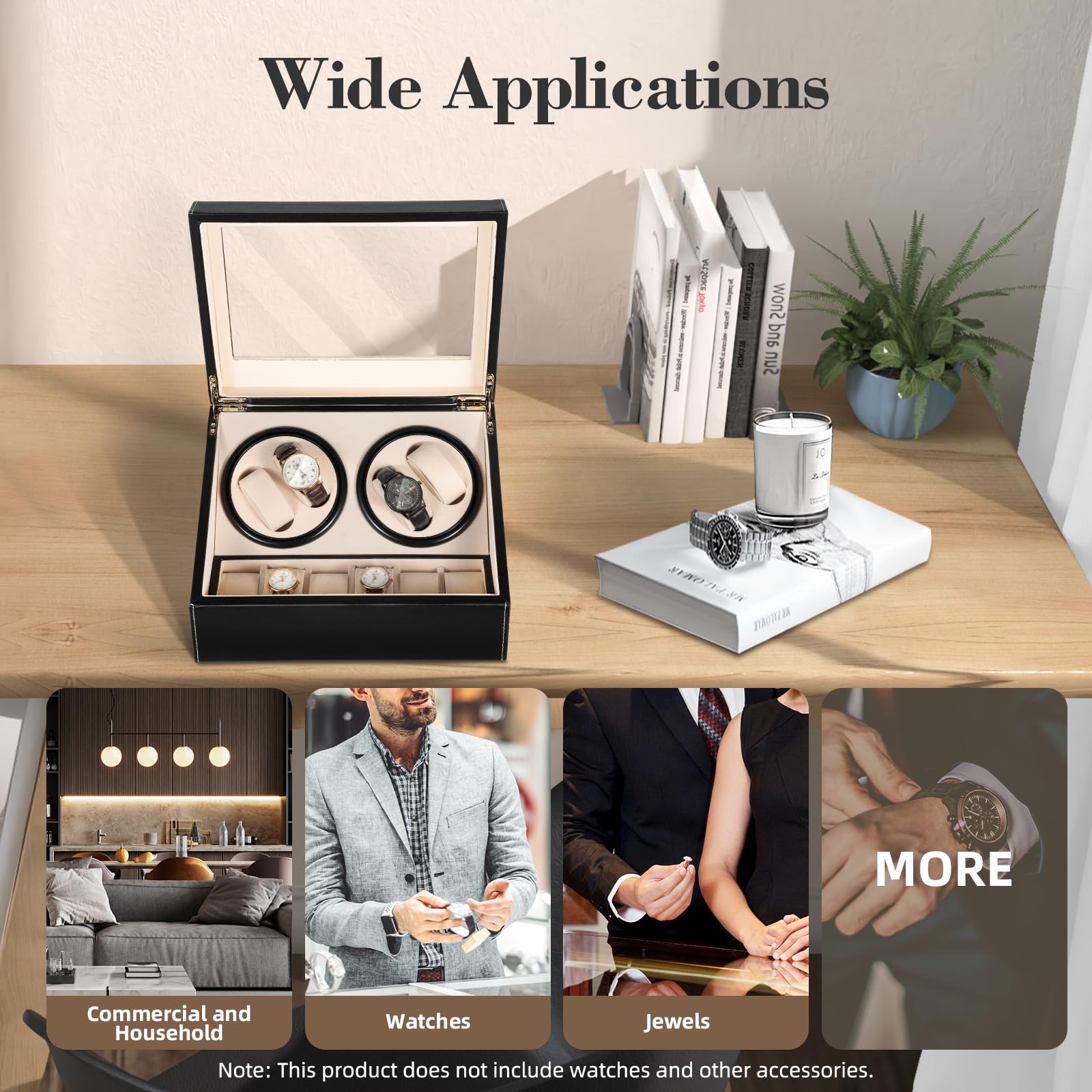 DYRABREST Automatic Watch Winder for 4 Watches - Super Quiet Motor, Bidirectional Rotation with 6 Extra Storage Slots - AC Powered Watch Box for Mechanical & Self-Winding Watches - Perfect for Watch Collectors, Travel & Nightstand Storage