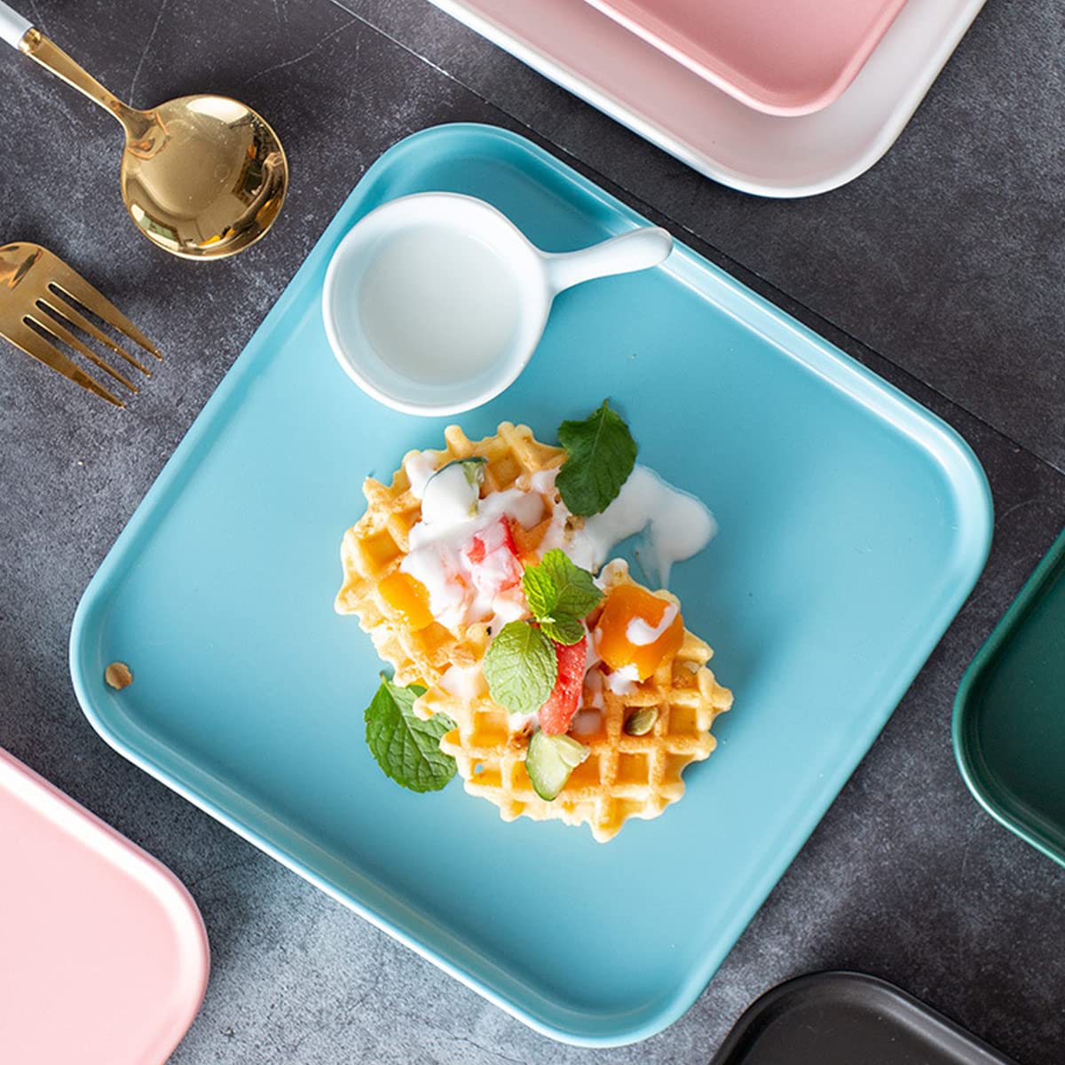 Blue 10-Inch Square Porcelain Dinner Plates Set of 2 - Microwave, Oven & Dishwasher Safe Ceramic Plates for Dessert, Salad, Kitchen & Restaurant Serving | Elegant Dining, Party Entertaining & Everyday Use