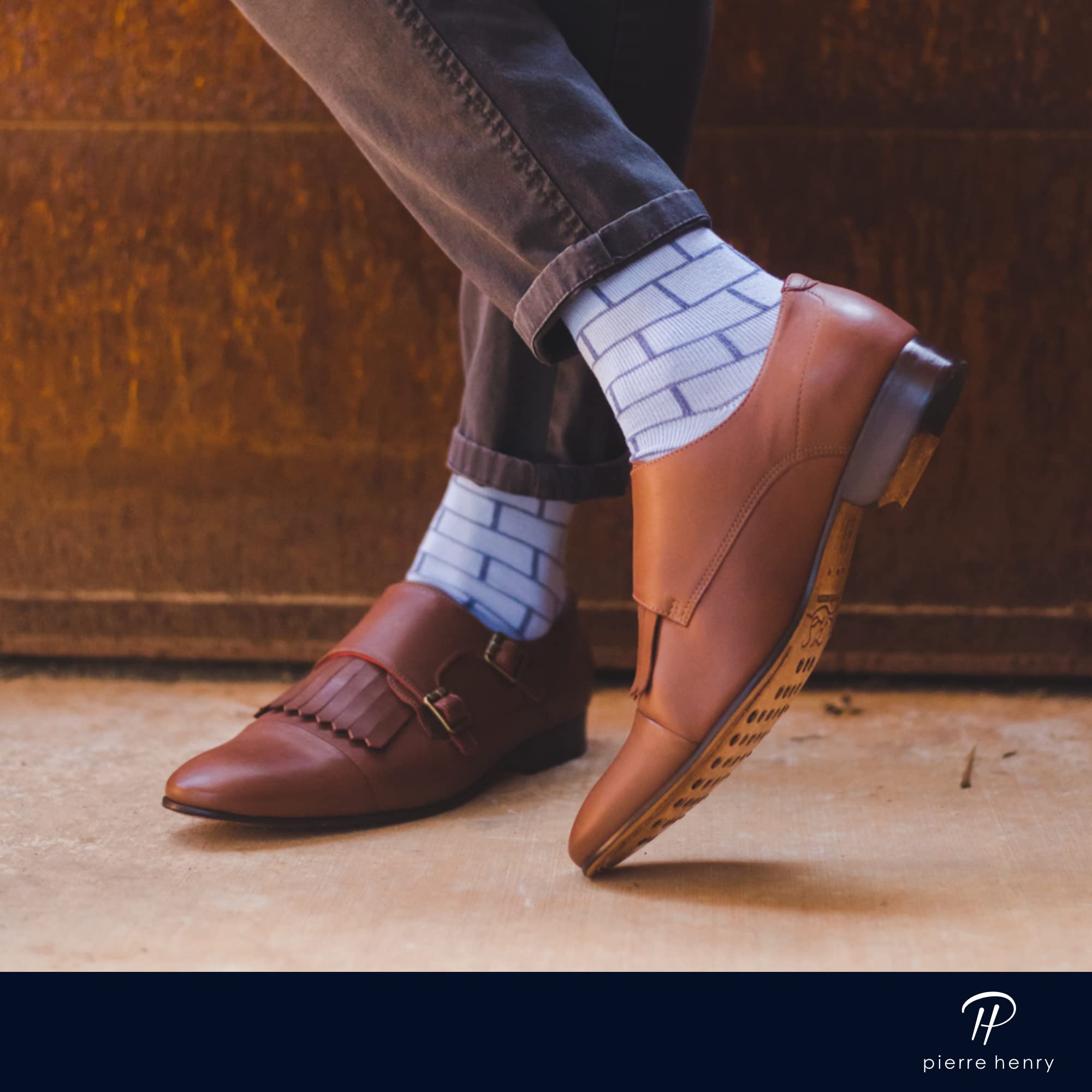 Pierre Henry Men's Over the Calf Dress Socks - 9 Pairs Colorful Cotton Funky Socks for Business, Casual & Formal Wear | Perfect for Office, Weddings & Special Occasions