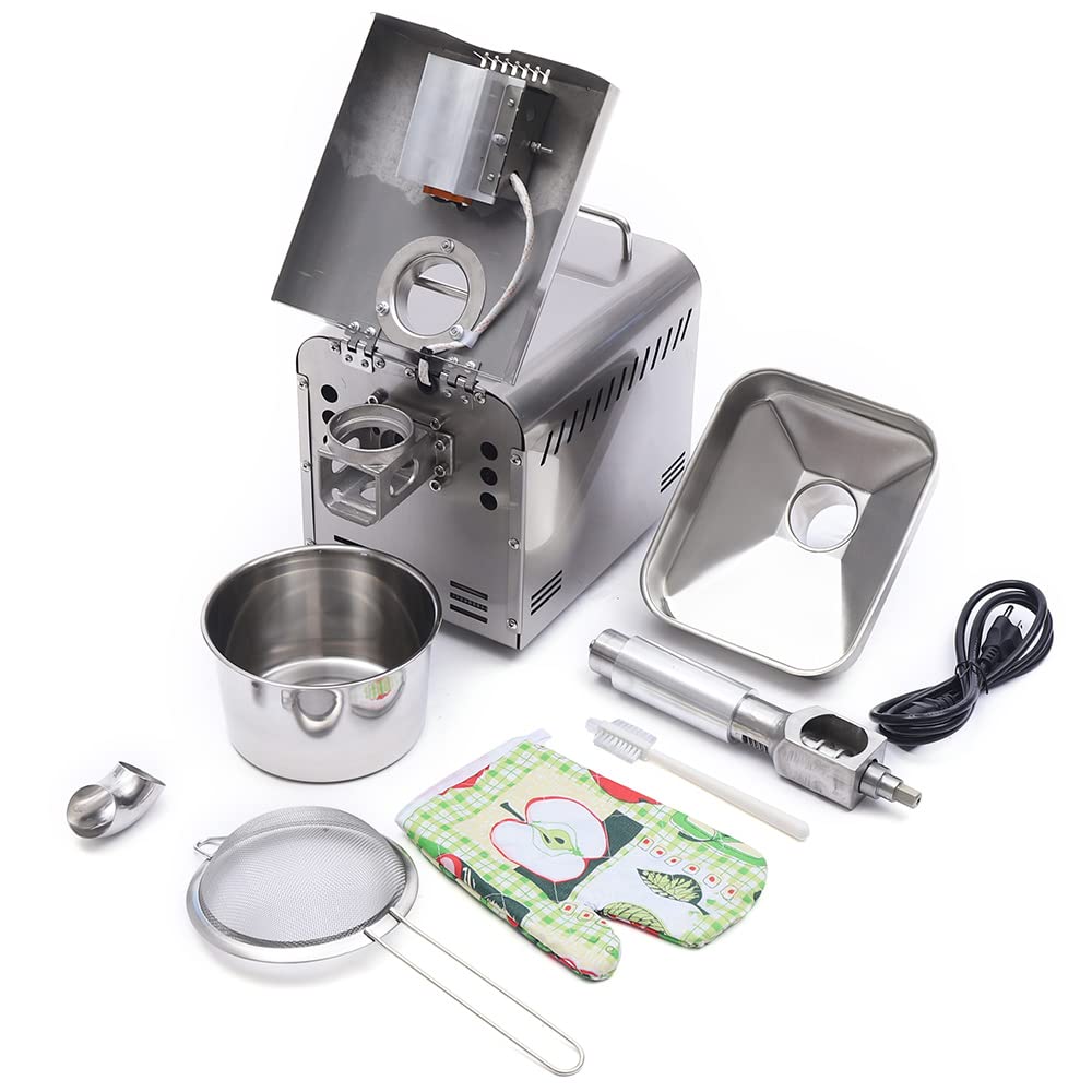 110V Automatic Oil Press Machine - 304 Stainless Steel Cold/Hot Press for Peanut, Canola, Sesame Seeds - 750W Commercial & Home Use Oil Extractor - Perfect for Healthy Cooking, Homemade Nut Butters & Small Business Production