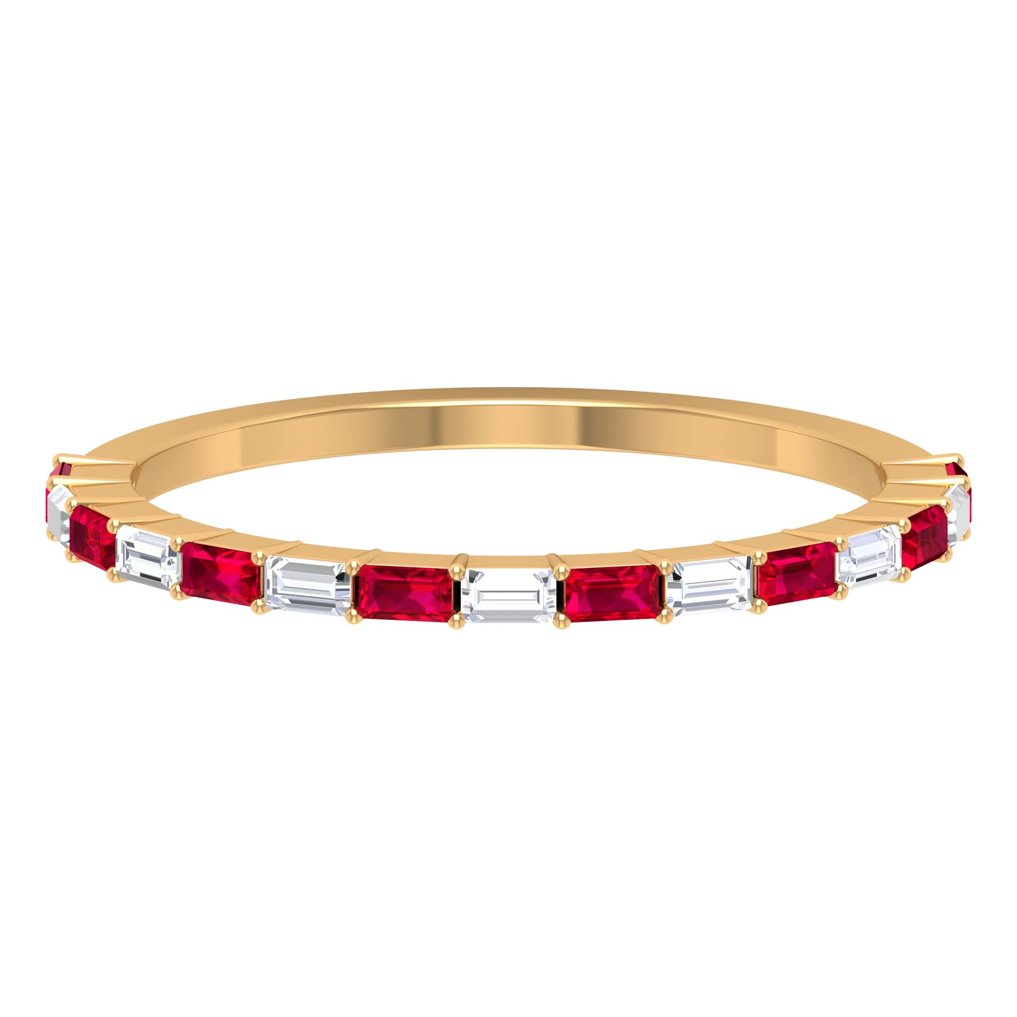 1/4 CT Baguette Cut Ruby and Diamond Half Eternity Ring - 14K Solid Gold Women's Wedding Band, Anniversary Jewelry Gift for Her - Perfect for Valentine's Day, Engagement & Special Occasions