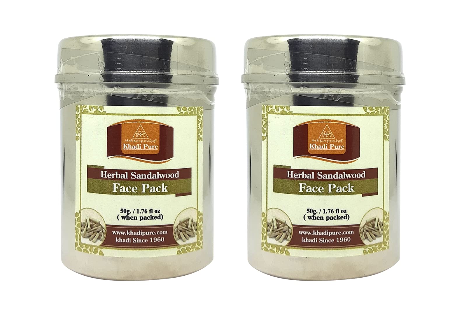 Khadi Pure Herbal Sandalwood Face Pack for Glowing Skin - 50g (Pack of 2) | Natural Ayurvedic Clay Mask for Deep Cleansing & Brightening | Perfect for Spa Day & Self-Care Routine