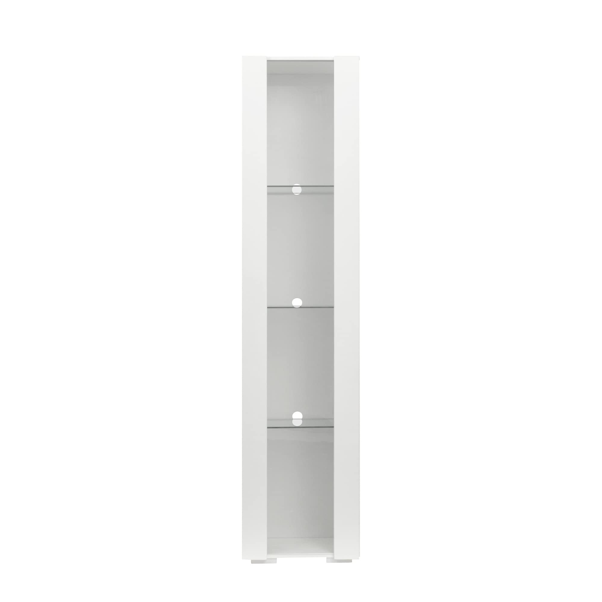 Bellemave White High Gloss LED Bookcase - Narrow Storage Cabinet with Adjustable Shelves & Cupboard Door - Freestanding Tall Cabinet for Living Room, Hallway, Office - Perfect for Home Organization & Display Decor