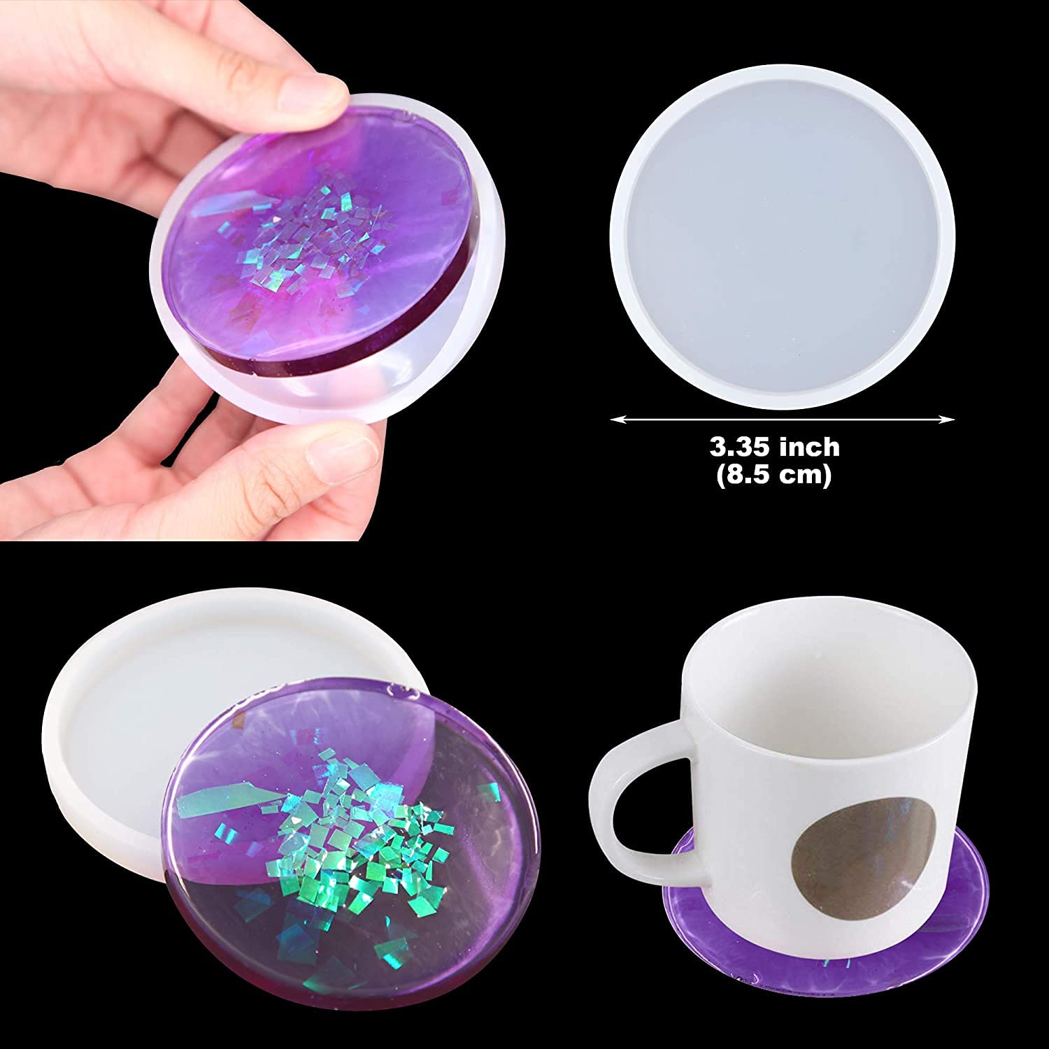 6 Pack Clear Silicone Resin Molds for Jewelry Making - Round Coaster, Square Tray, Oval & Rectangle Molds | DIY Epoxy Craft, Pendant, Keychain & Home Decor Projects