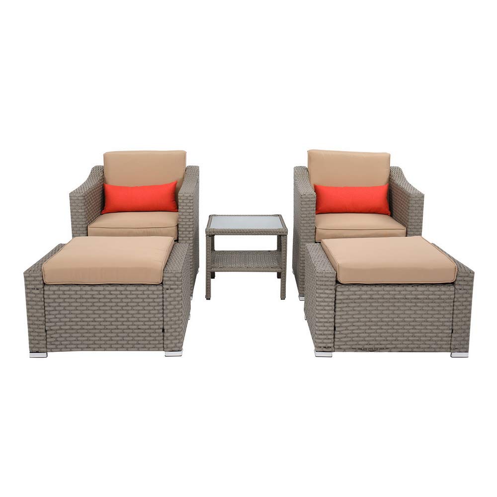 YUMOSHI Outdoor Sofa Set - 3-Piece Patio Furniture with Wicker Chairs & Coffee Table, Includes Cushions & Footrest - Perfect for Garden, Backyard, Poolside & Courtyard Relaxation