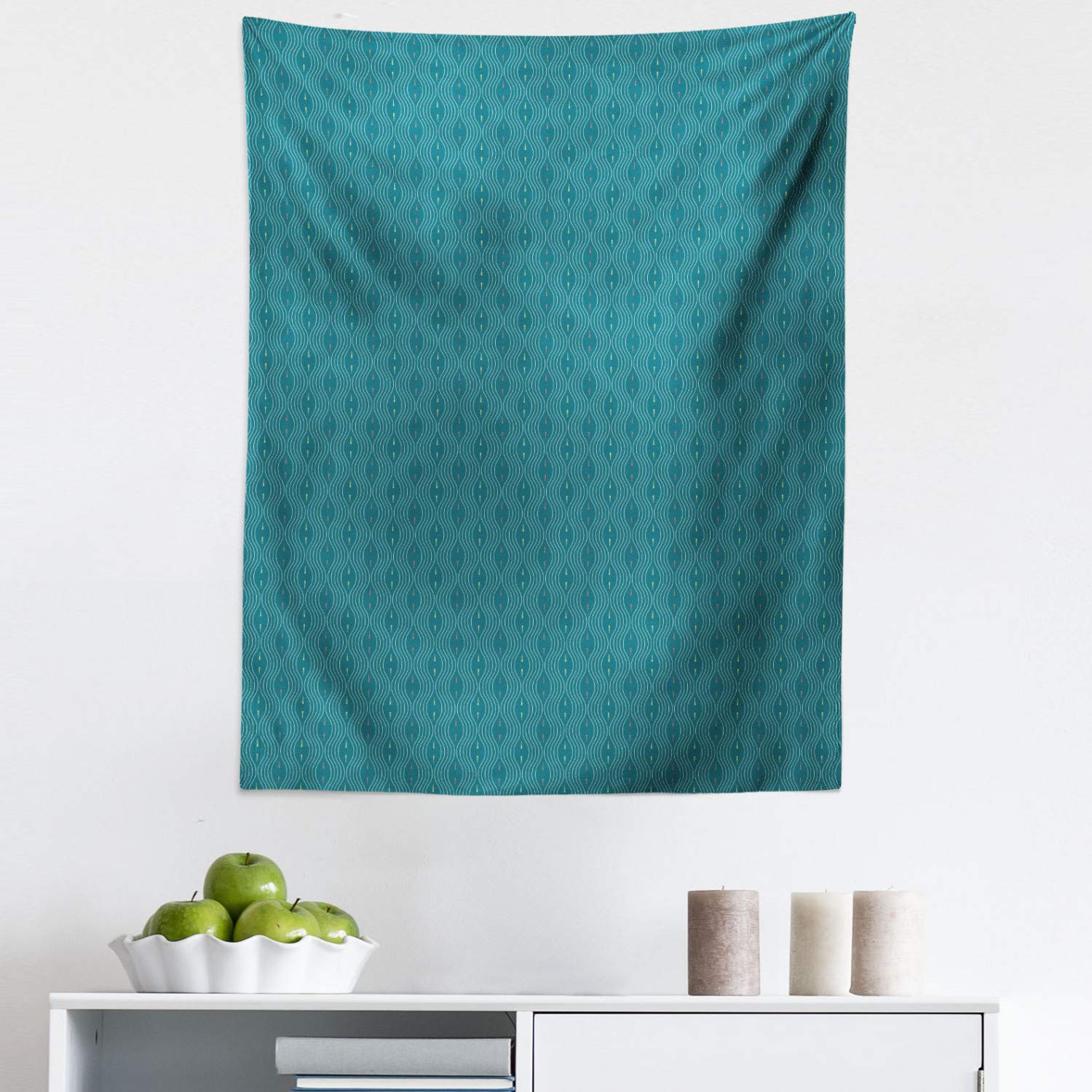 Ambesonne Abstract Tapestry Wall Art - Modern Wavy Lines & Dots Pattern Fabric Wall Hanging Decor for Bedroom, Living Room, Dorm - 23