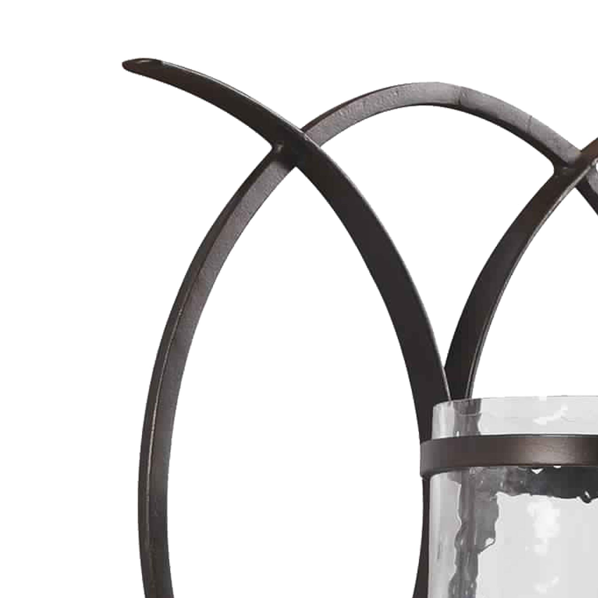 Benjara Scroll Design Metal Wall Sconce with Candle Holder - Bronze and Clear Glass - Elegant Home Decor for Living Room, Bedroom, or Dining Room Lighting