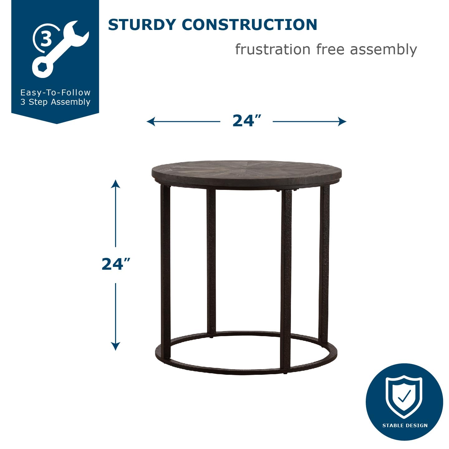 SEI Furniture Landsmill Round Industrial End Table - Natural Wood Finish, Side Table for Living Room, Bedroom, or Office - Perfect for Coffee, Books, and Decor
