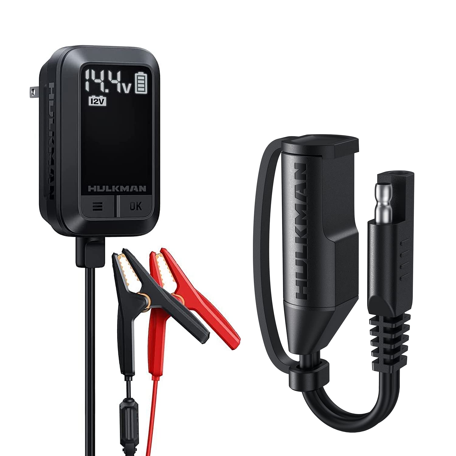 HULKMAN Sigma 1 Amp Automatic Car Battery Charger & Maintainer with SAE Adapter - 12V Battery Charger for Cars, Motorcycles, ATVs - Perfect for Winter Storage & Long-Term Vehicle Maintenance
