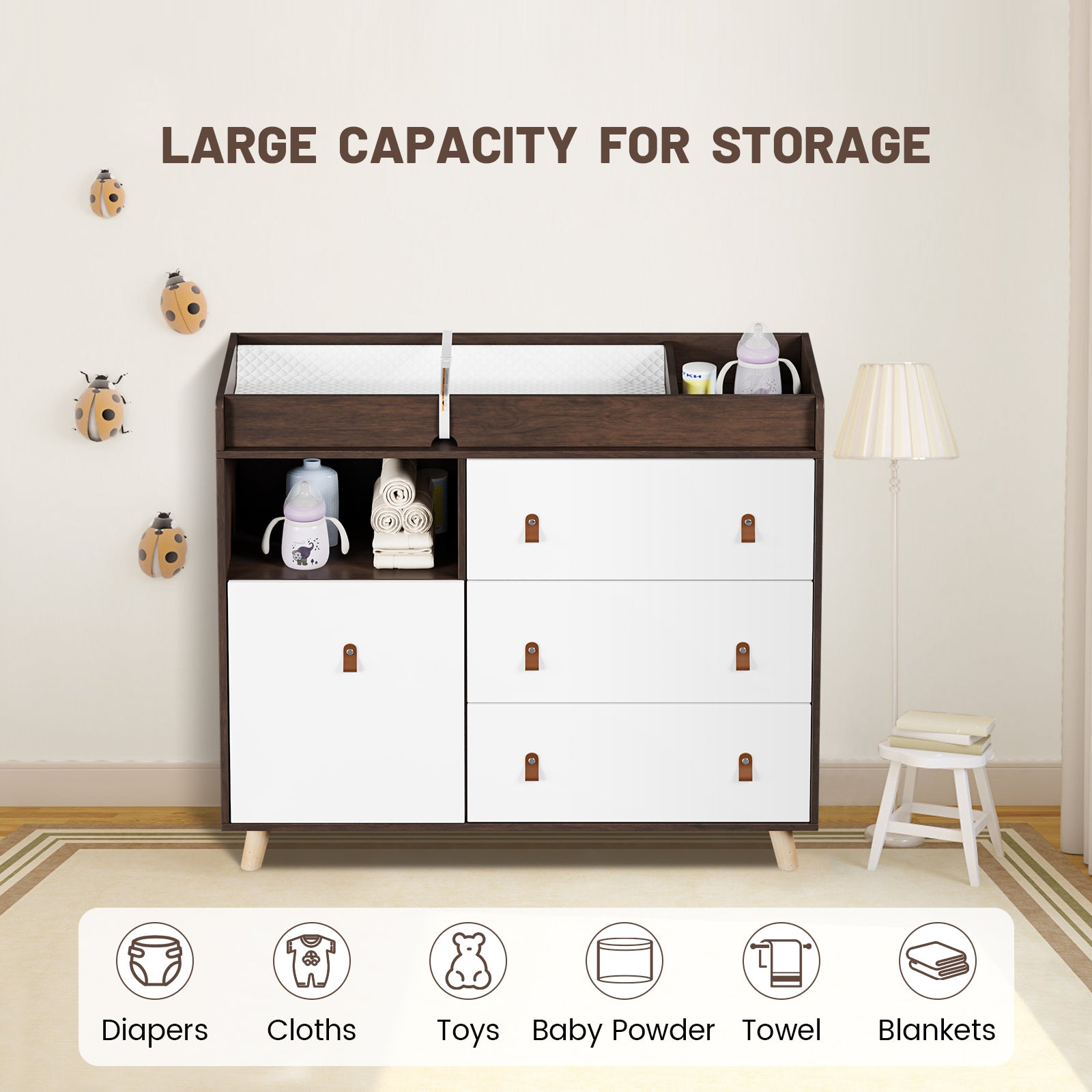 4-Drawer Infant Changing Table & Nursery Dresser - Sturdy Baby Diaper Changing Station for Nursery, Bedroom & Daycare Use