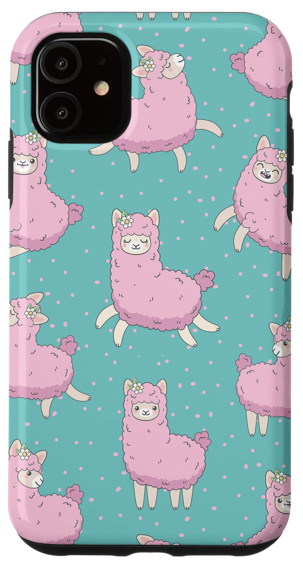 Funny Cute Llama Alpaca iPhone 11 Case - Pink & Turquoise Pattern Protective Cover for Women & Girls | Perfect Gift for Birthday, Christmas, Travel & Daily Use