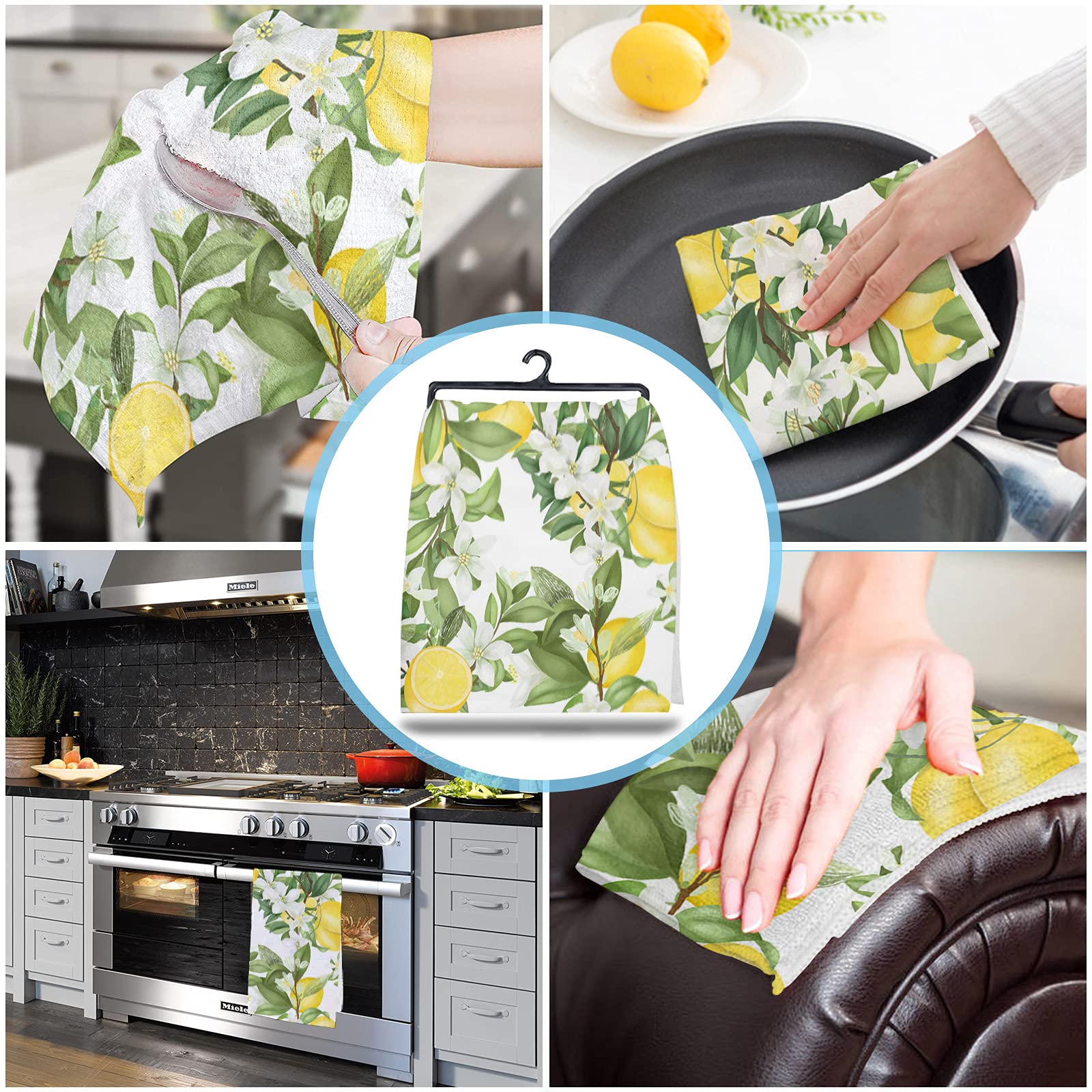 Lemon Floral Microfiber Kitchen Towels - Absorbent & Washable for Home & Bathroom