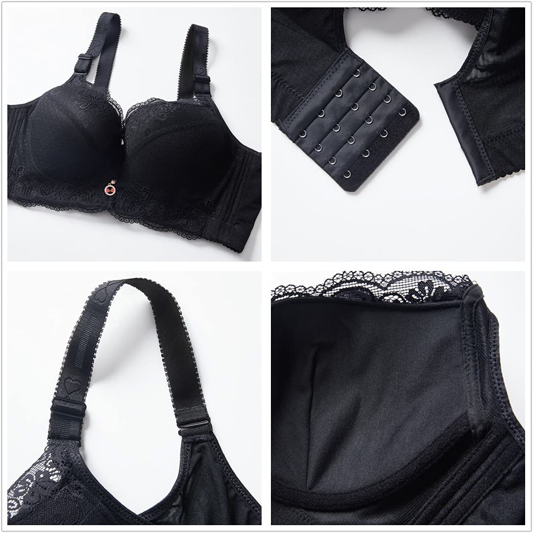 Plus Size Women's Push Up Bra with Floral Lace & Underwire - Comfortable Wide Band Everyday Bra for Full Coverage Support - Perfect for Work, Date Night and Special Occasions