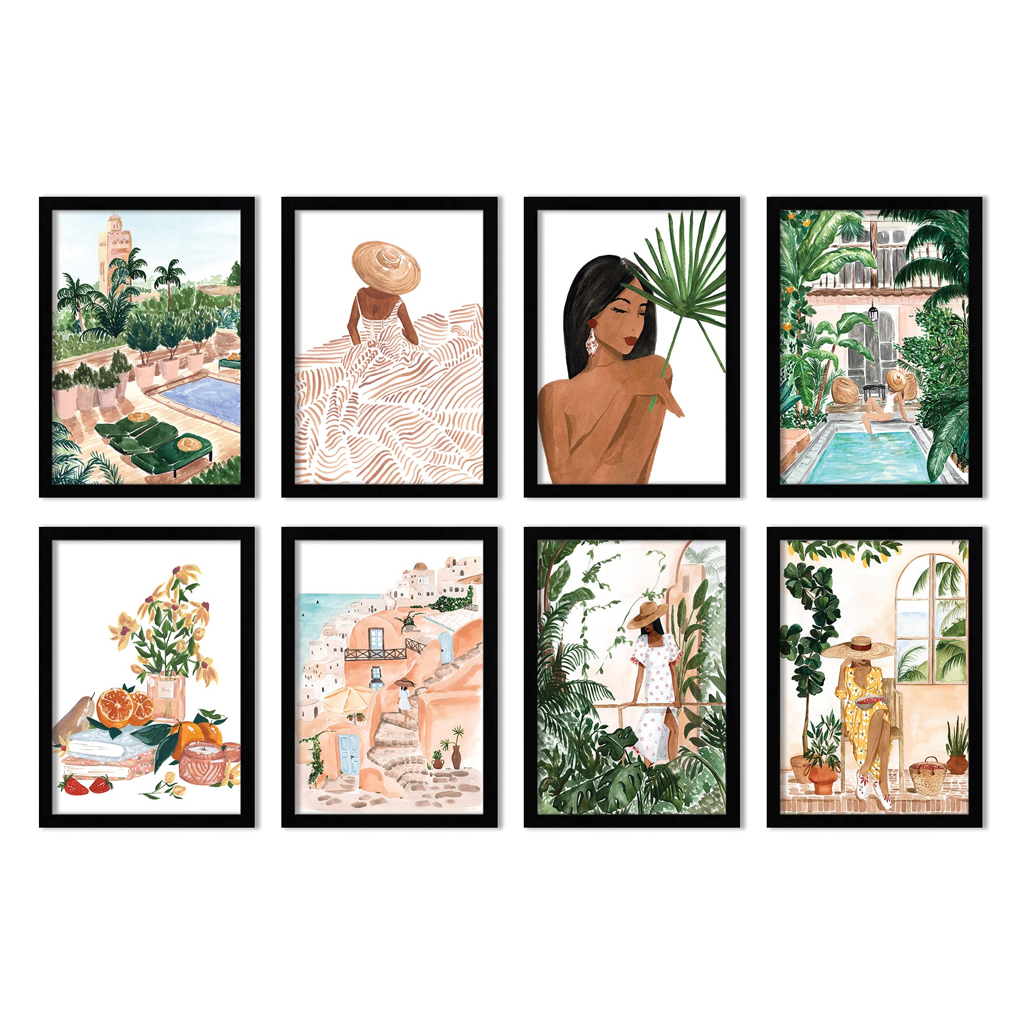 Americanflat 8-Piece 8x10 Black Framed Wall Art Set - Boho Travel Bliss by Sabina Fenn | Modern Home Decor for Living Room, Bedroom & Office