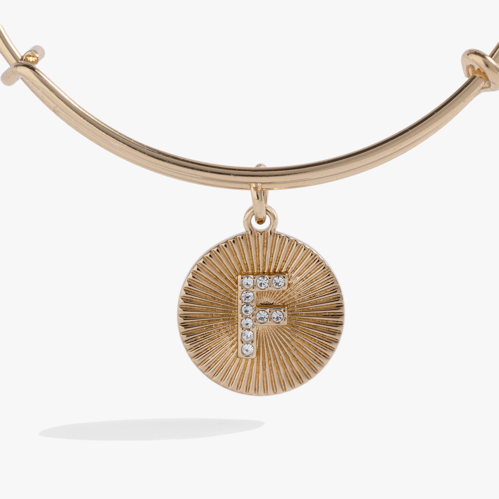 Initial F Pave Starburst Texture Bangle - Elegant Cubic Zirconia Bracelet for Women, Perfect for Parties, Weddings & Special Occasions