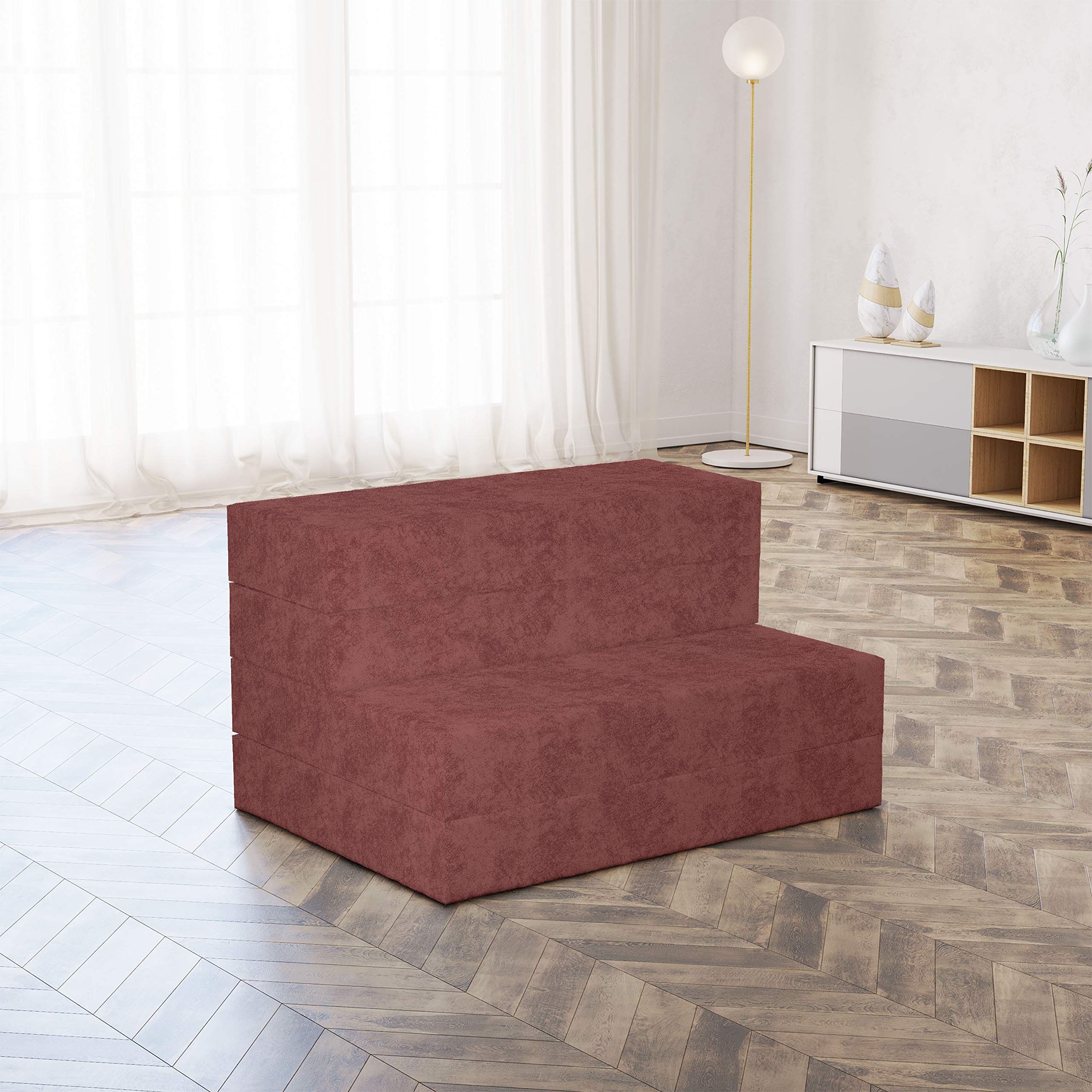 Ambesonne Faux Suede Foldable Mattress - Digital Print Lightweight Portable Futon Mat for Guest Bed, Camping & Dorms | Spare Bedroom Sleeping Pad - Burnt Orange Full Size | Perfect for Sleepovers, Travel & Small Spaces