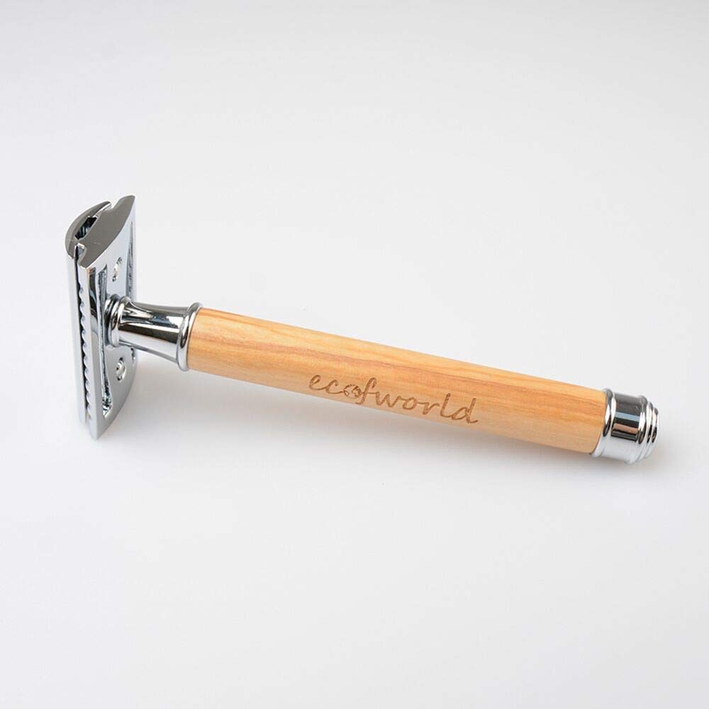 Eco-Friendly Double Edge Safety Razor with Olive Wood Handle - Durable & Reusable for Men & Women - Perfect for Sustainable Shaving