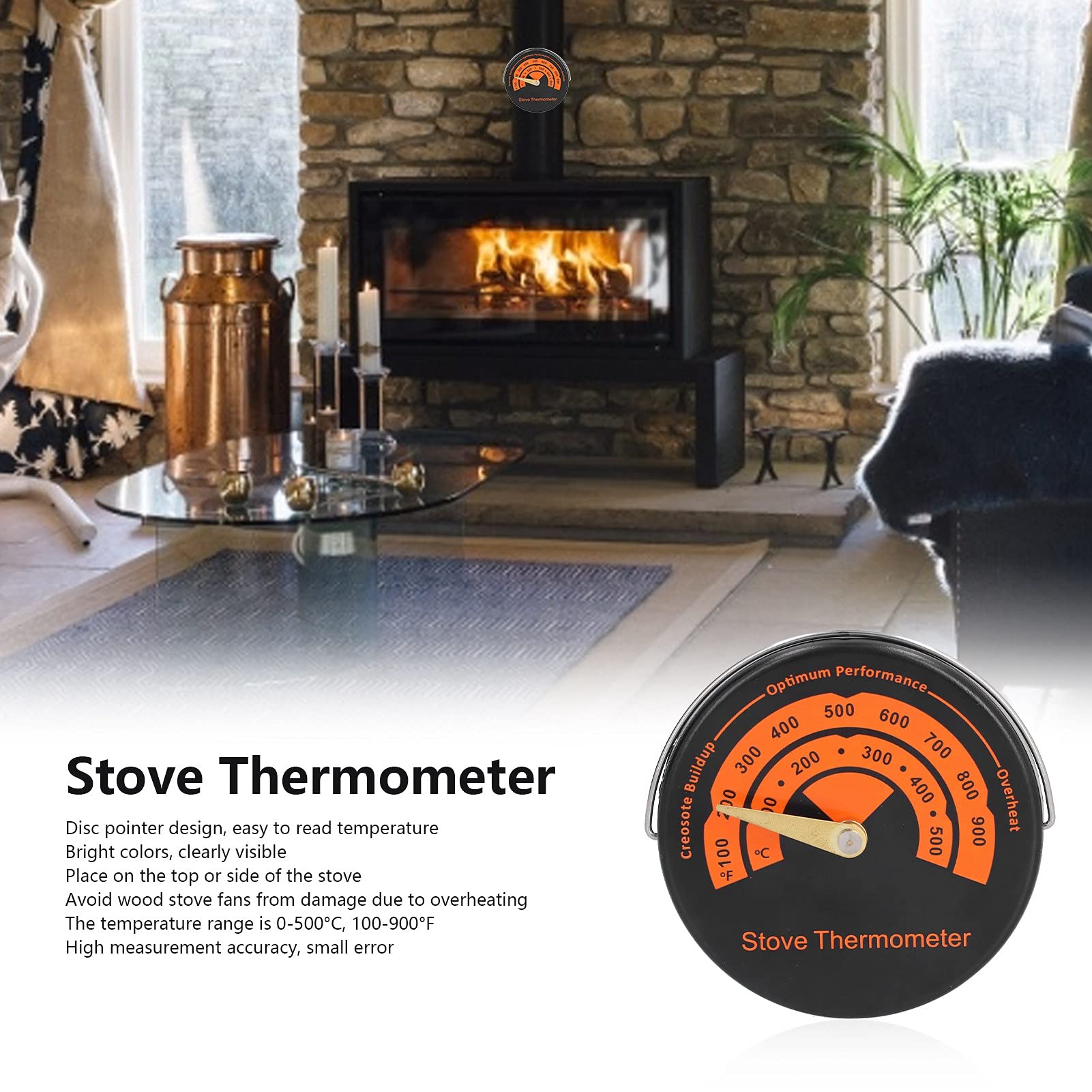Magnetic Stove Thermometer for Wood Burner & Fireplace - High-Temperature Oven Gauge with Easy-Read Dial - Perfect for Grilling, Smoking, and Indoor/Outdoor Cooking Accessories