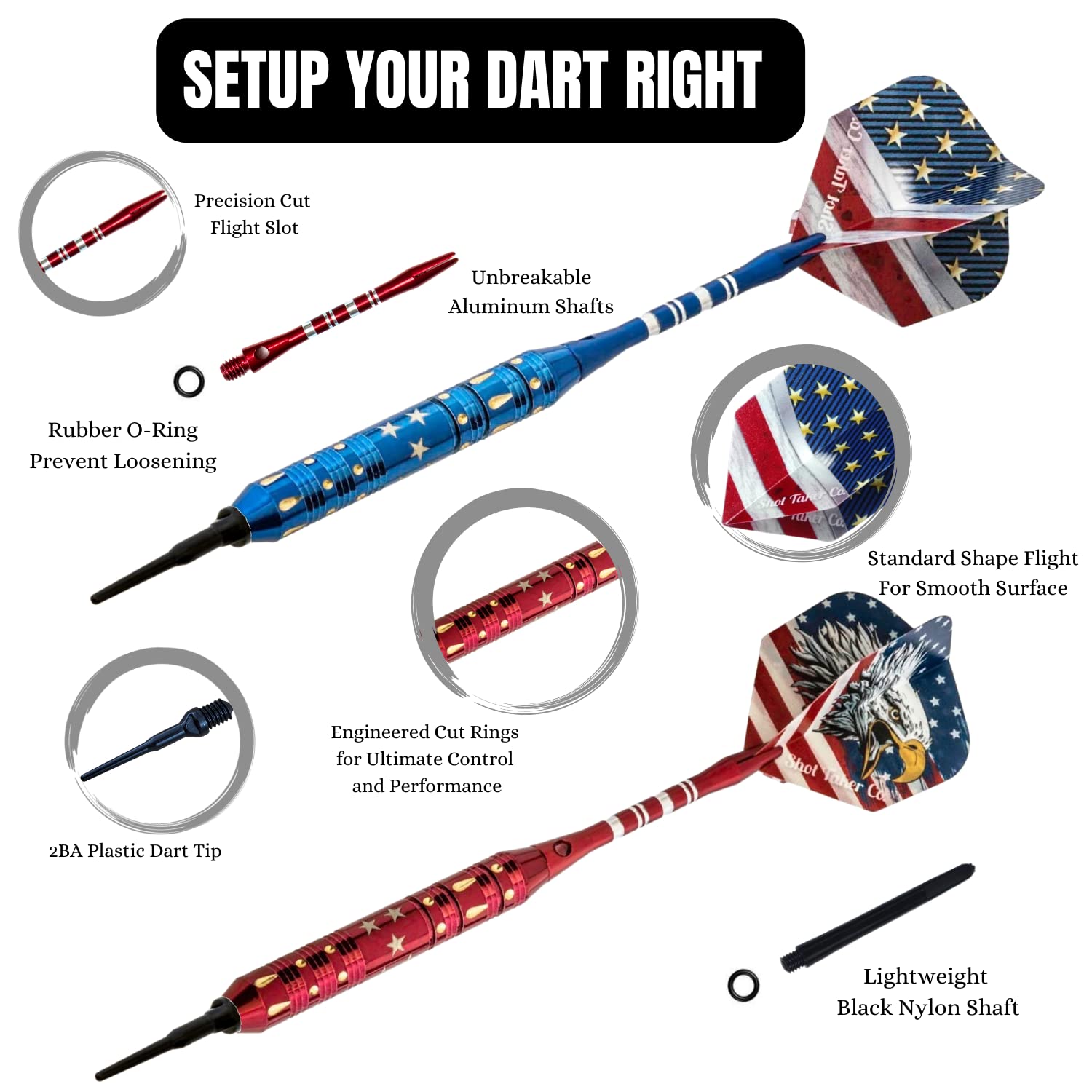 Premium Soft Tip Darts Set for Electronic Dartboards - Professional Brass Barrel Darts with Plastic/Aluminum Shafts, Rubber O-Rings, Flights & 50PC 2BA Tips - Includes Wrench for Easy Assembly - Perfect for Home Bars, Game Rooms & Competitive Play