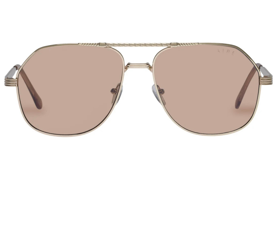Cosmos Sunglasses for Women & Men - Bright Gold Frame with Tan Tint Lenses - UV Protection Fashion Shades for Beach, Driving & Outdoor Activities