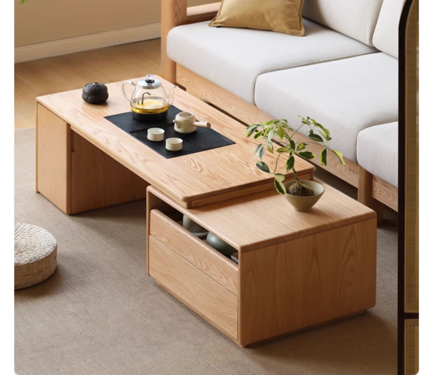 Solid Oak Wood Extendable Modern Coffee Table - Perfect for Living Room, Lounge, and Small Spaces