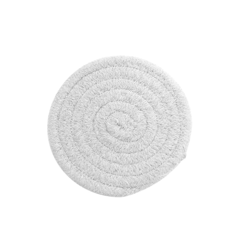 Yardwe Braided Cotton Coasters Set of 4 - 11cm Round Woven Drink Absorbent Hot Pads for Coffee, Tea, and Beverages - Perfect for Home, Office, and Restaurant Use (White)