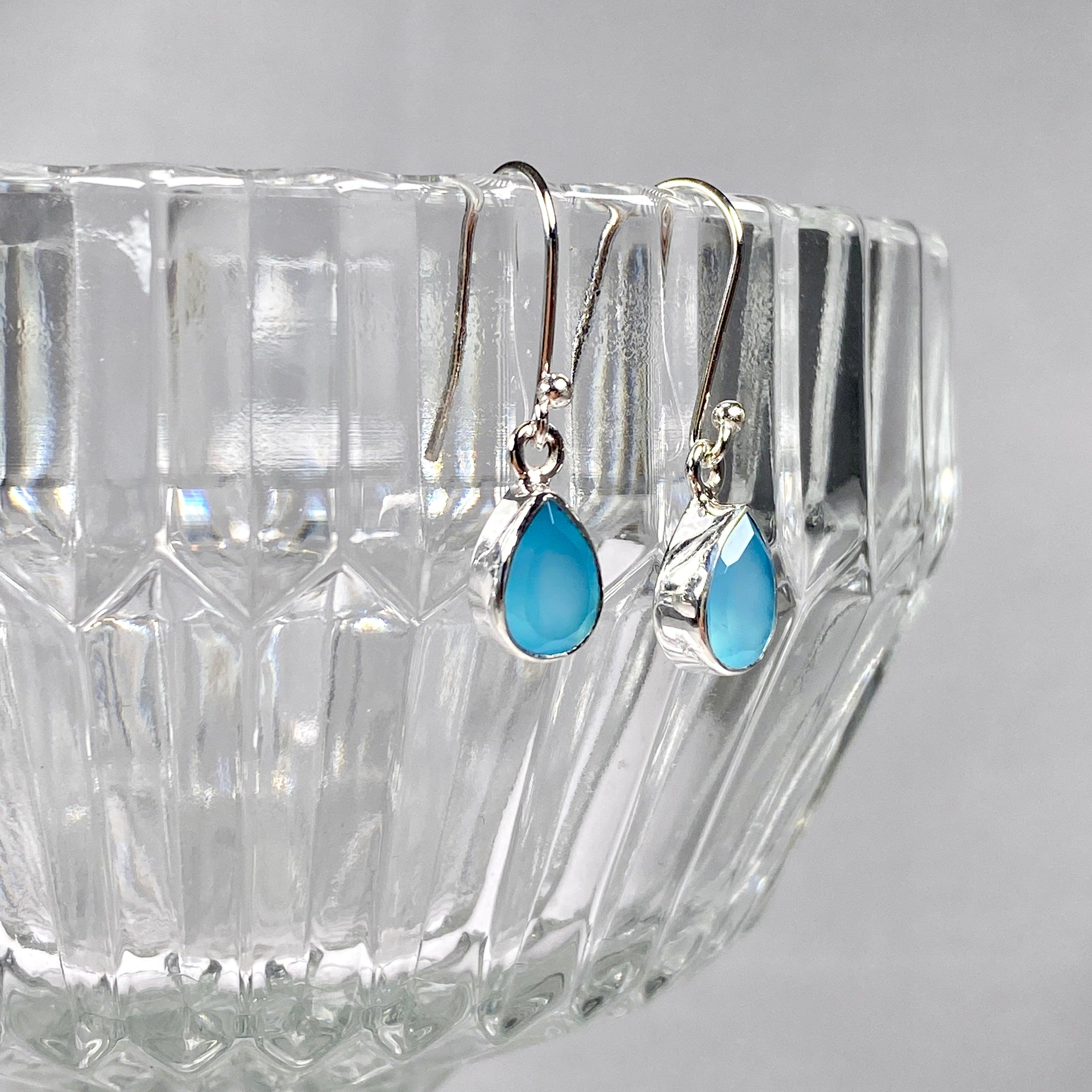 Blue Chalcedony Petite Teardrop Faceted Earrings - Dainty Gemstone Jewelry for Women - Perfect for Weddings, Parties & Everyday Wear