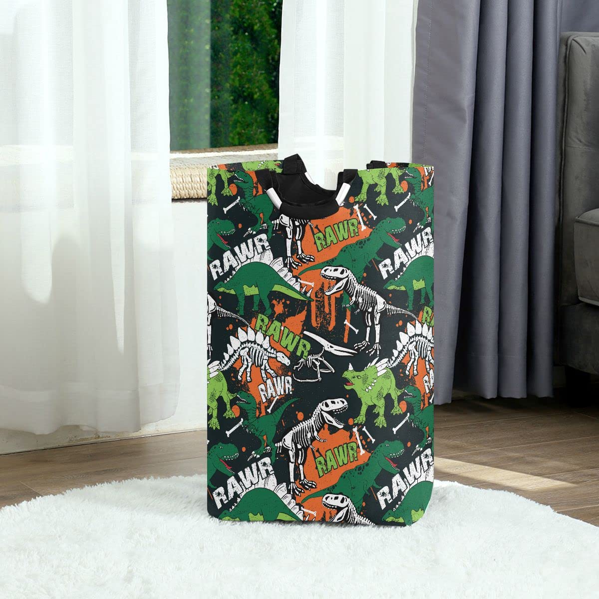 Durable Foldable Laundry Bag with Handles - Collapsible Dinosaur-Themed Laundry Basket for Kids Room, Bathroom Storage & Organization - Perfect for Travel, Dorm, and Home Decor